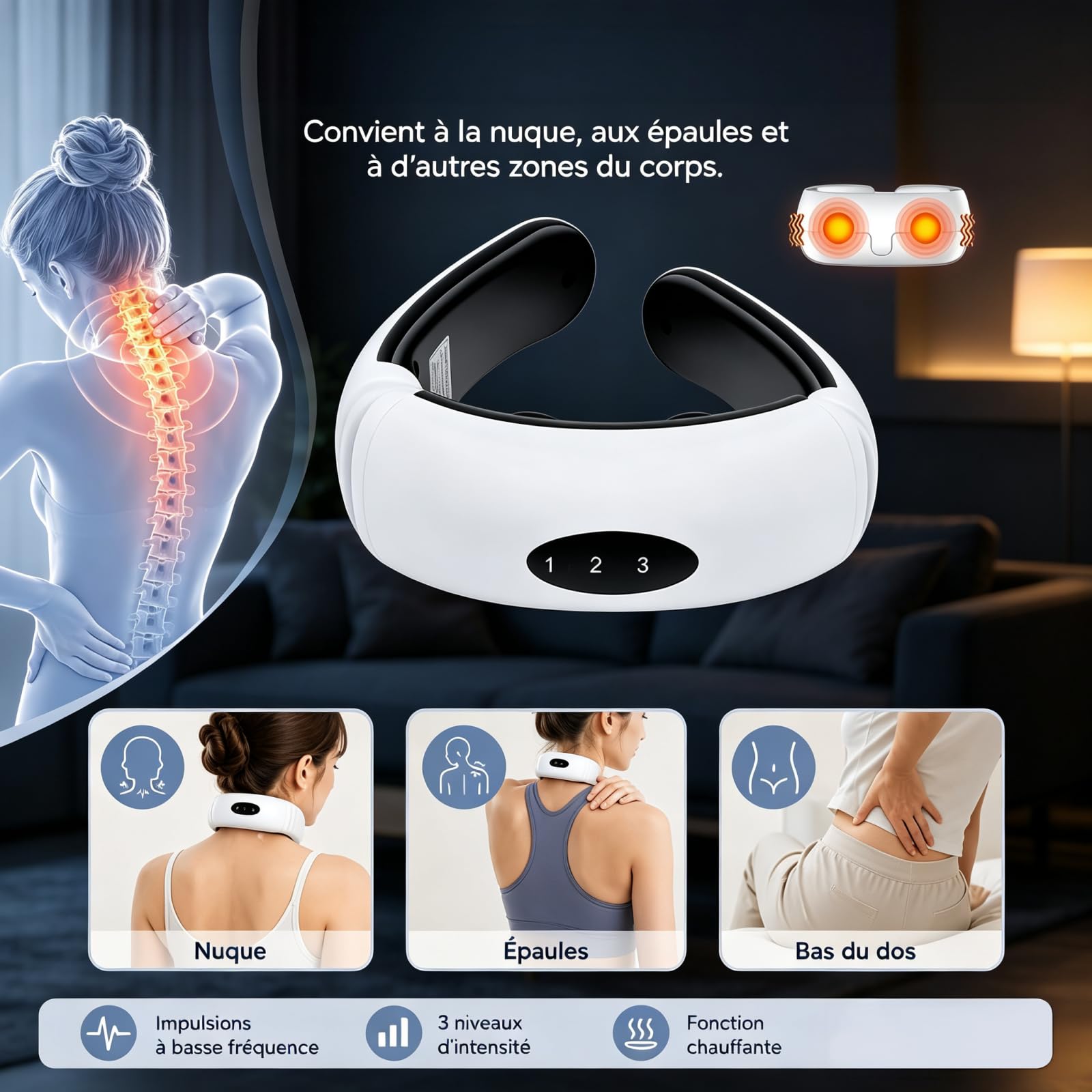 MASSEUR Masseur Cervical Électrique Chauffant, USB Rechargeable (1 PC)