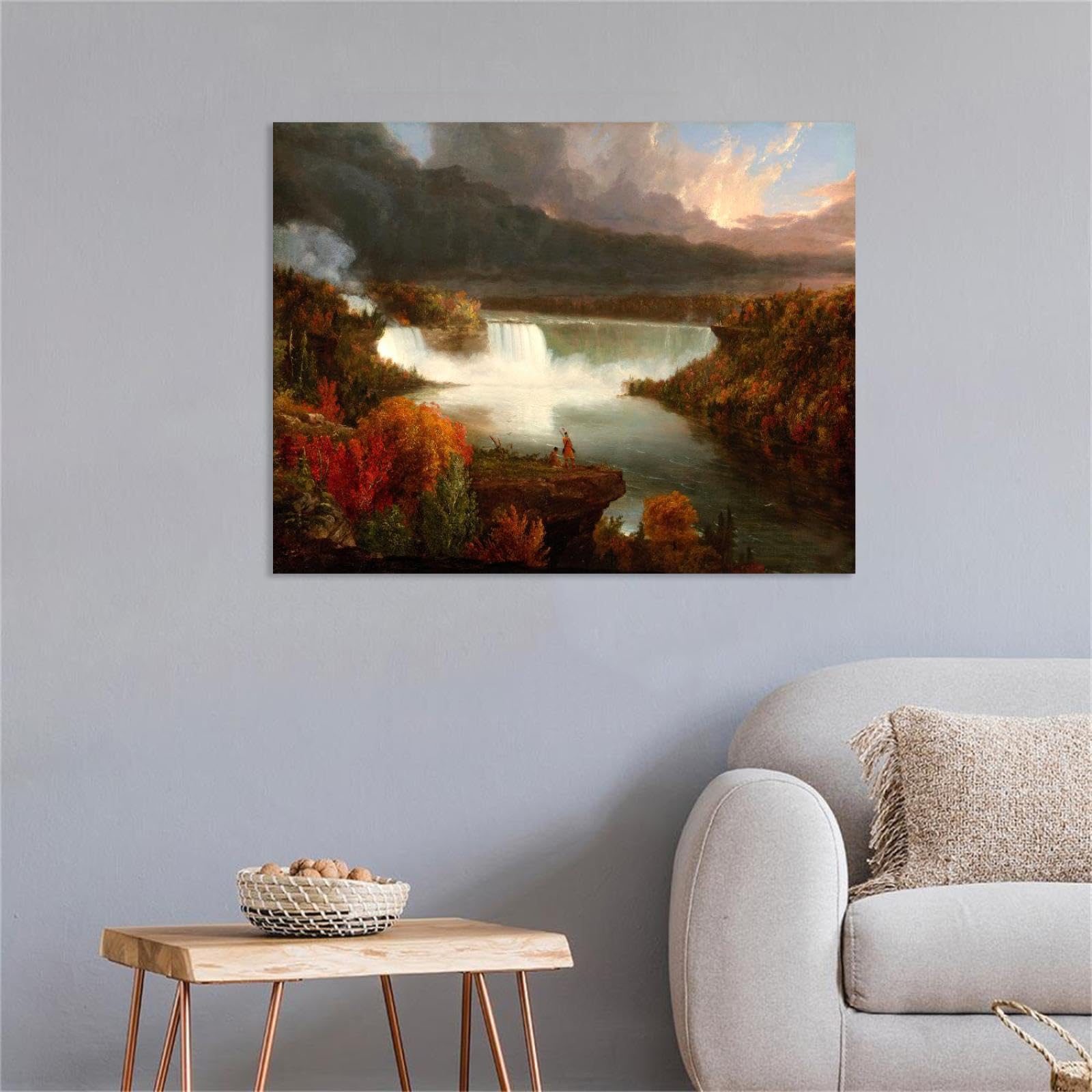 『狩人の帰宅』Tomas Cole作 ★激レア！木製フレーム付！約64×44cm Amazon.com: NHYGJSTX Thomas Cole Painting,Distant View of Niagara