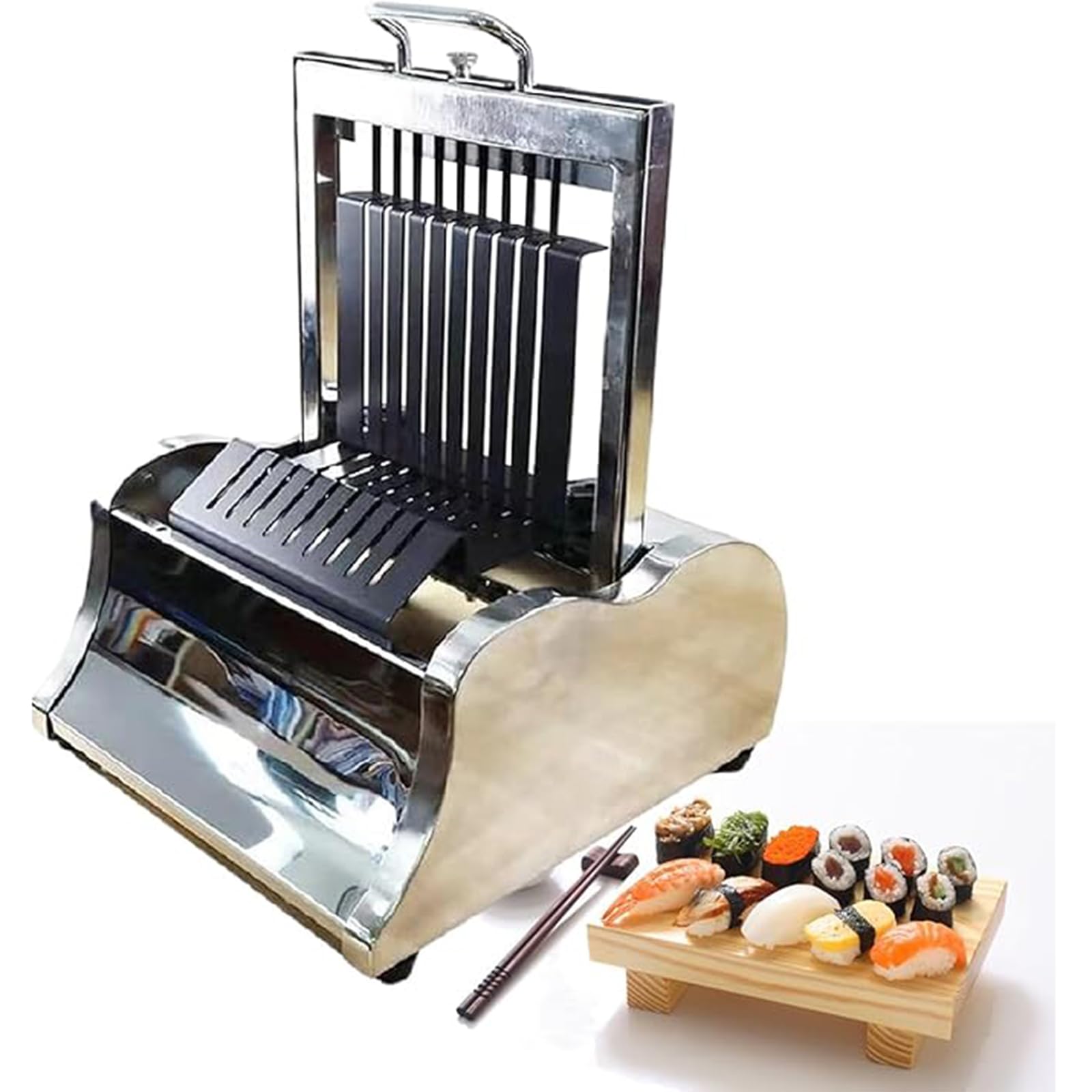 OLSKFUH Commercial Sushi Roll Slicer Stainless Steel Cutting Machine For Restaurants & Snack Bars, High-Efficiency Sushi Maker For Quick Service Cuts,10slice