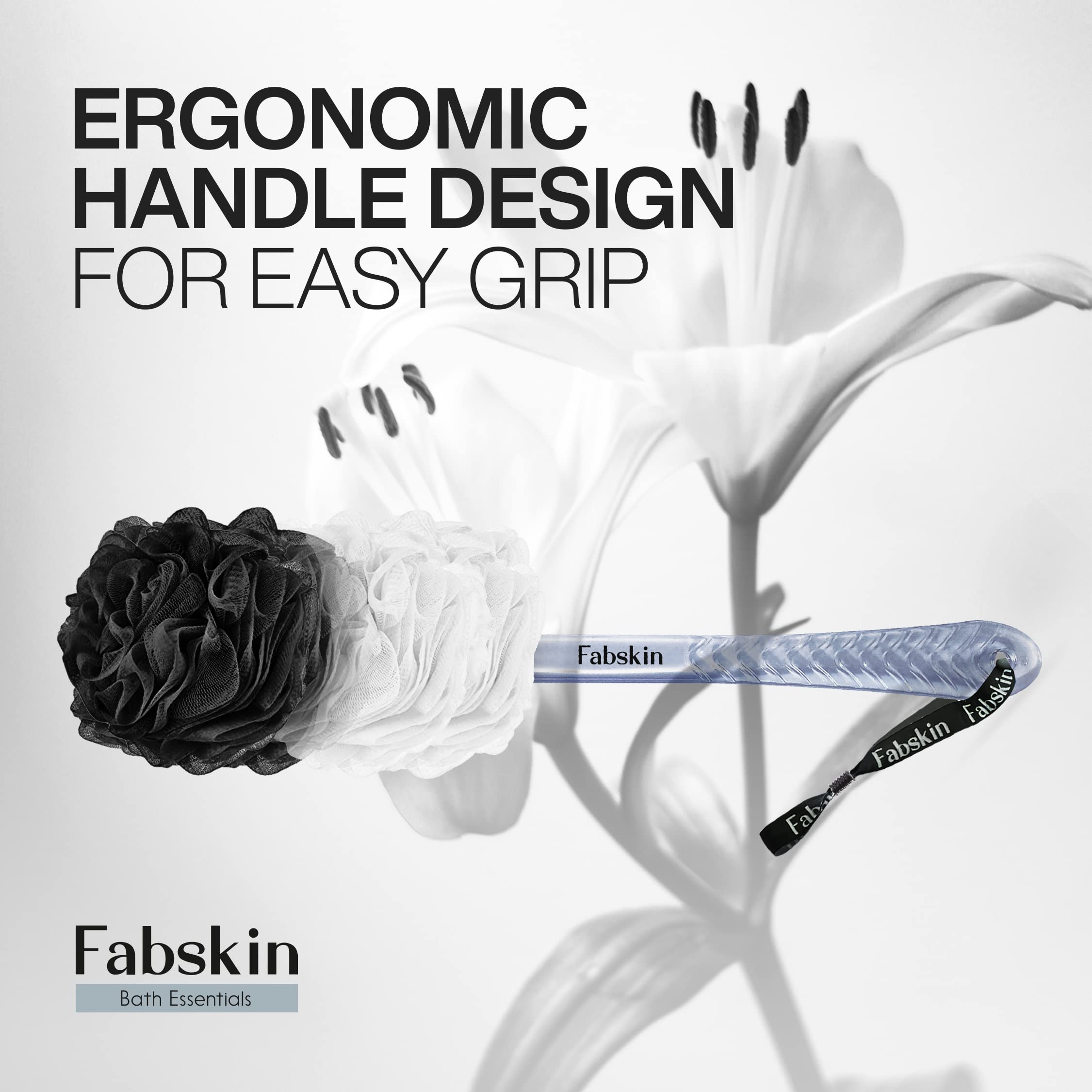 Fabskin Szczotka do ciała Loofah dla mężczyzn i kobiet z długim uchwytem, szczotka do kąpieli | szorowarka do pleców do kąpieli, wyprodukowana w Indiach (czarna)