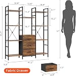 AFLUI Triple bibliothèque avec 3 Tiroirs larges 4-Tier Étagère et 10 Étagères d'affichage, Grande Bibliothèque Industrielle pour la Maison & Bureau, Rustic Brown