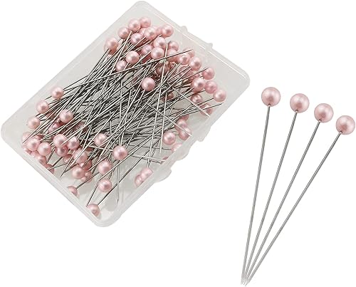 Miniatura 6 de HJ Garden 1 caja de 100 piezas de agujas de 0.236 x 2.394 pulgadas, alfileres de cabeza de perla, alfileres rectos para coser manualidades,