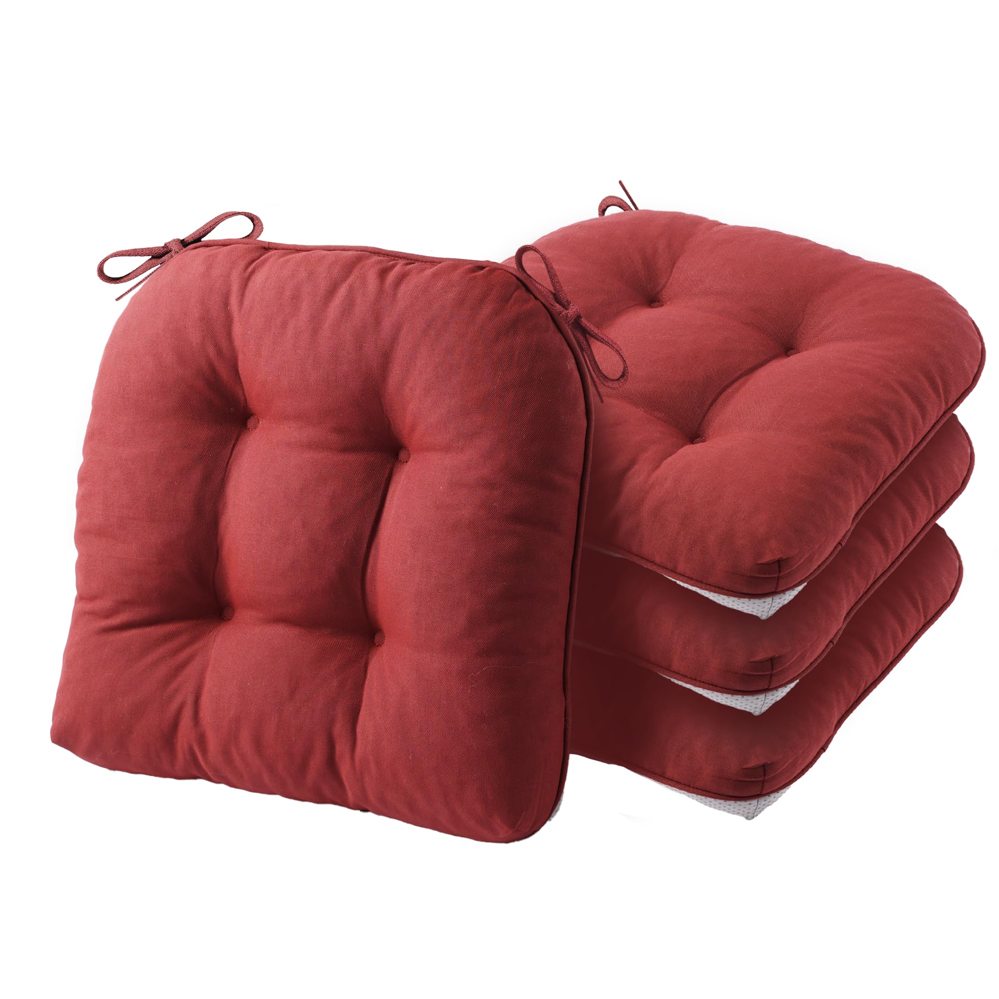 Battilo Seat Cushions for Kitchen Chairs, 15.5"x15.5"x4", 4 Pack, Red