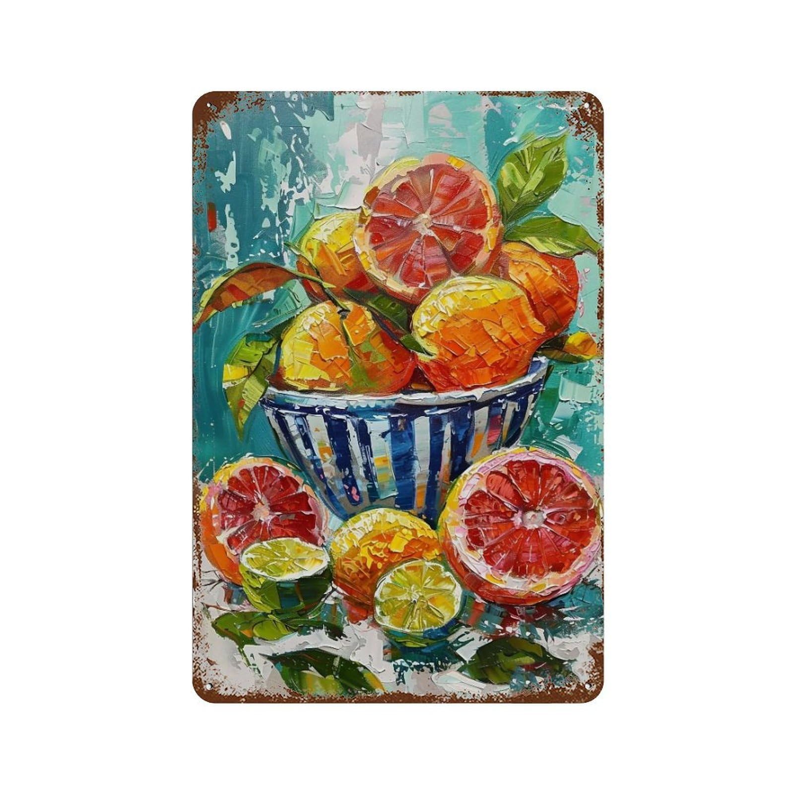 Hduryeyryy Multicolour Fruits On Teal 04 Wall Retro Iron Vintage Art Metal Tin Sign Poster Modern Home Cofffee Club Art Bar Shop Decor 30X20cm