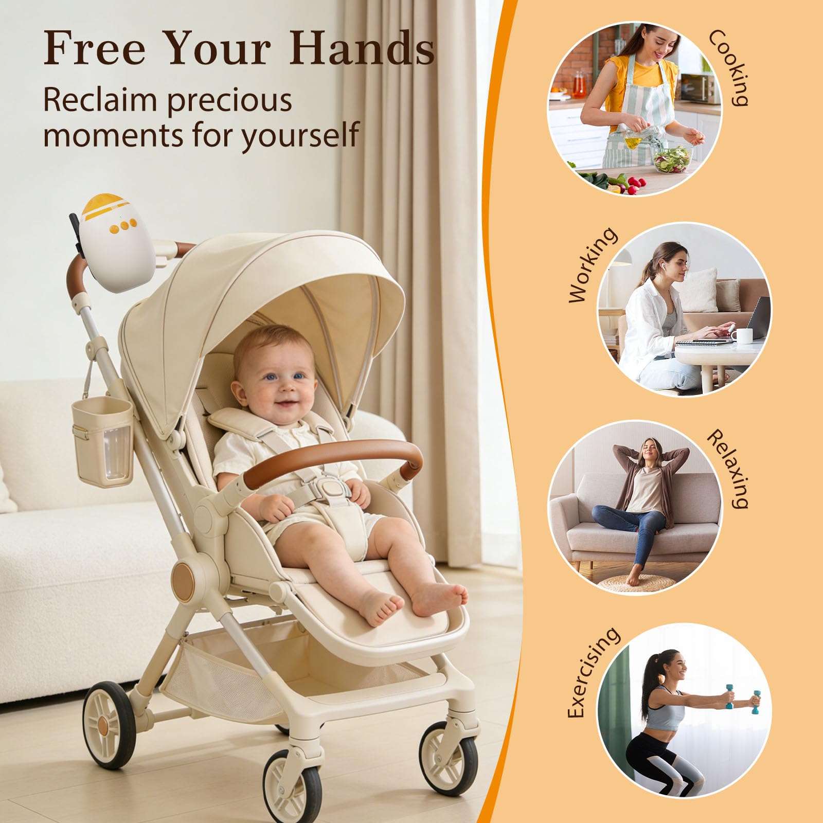 Baby Rocker Recargable - Columpio para Cochecito de Bebé Automático, Ayuda para Dormir para Bebés Máquina de Sonido Blanco con 11 Sonidos y Temporizador de 45 Minutos, Universal para Cochecitos