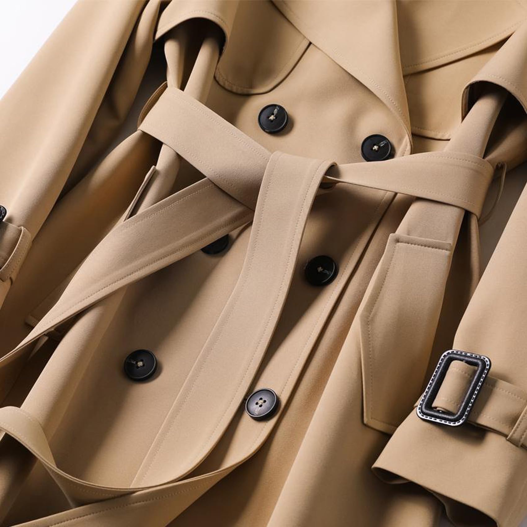 Abrigo de Cuello de Polo para Mujer de Color Sólido de Longitud Media Chaqueta Casual