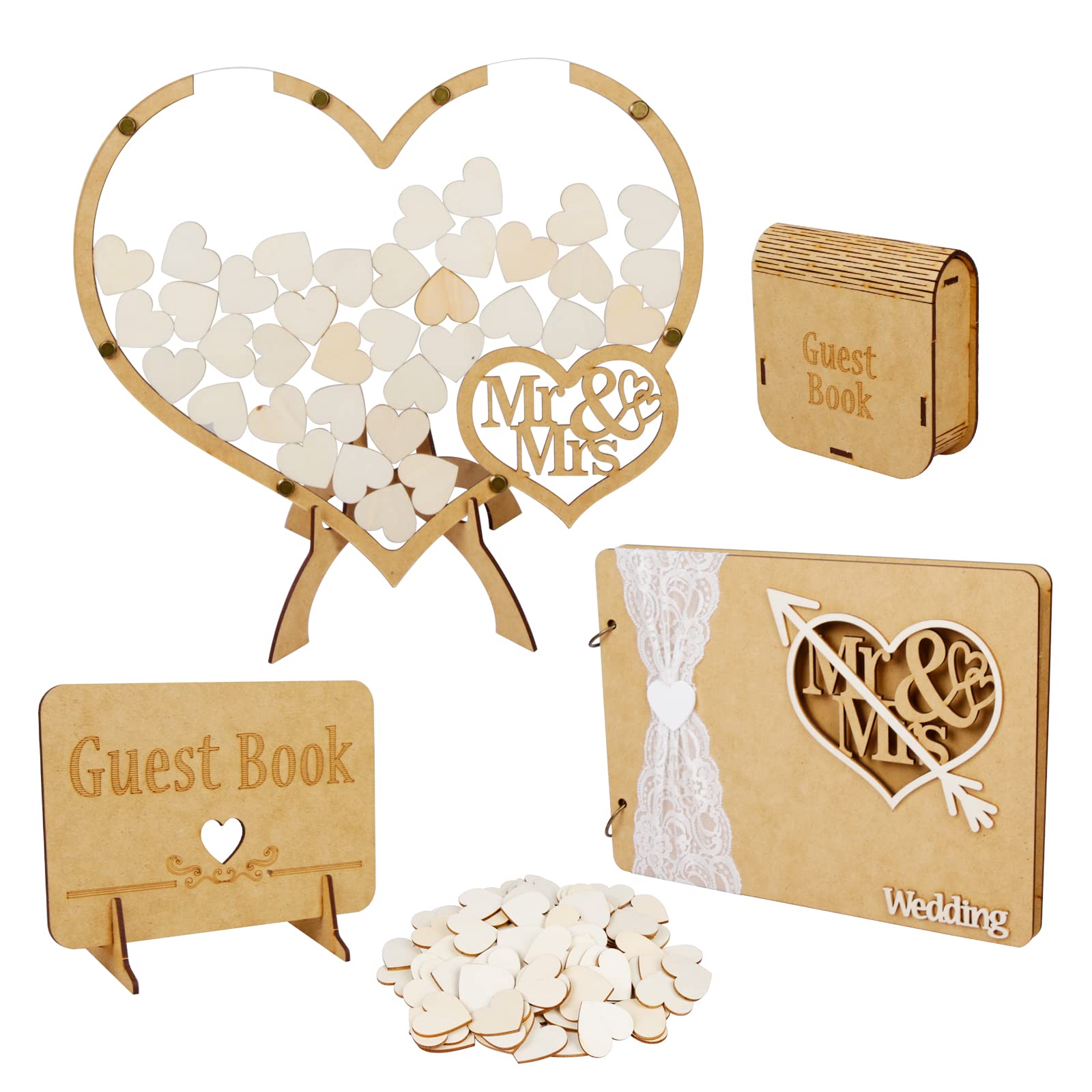Libro Degli Ospiti Per Matrimonio In Tela Di Iuta E Legno – 70 Pagine Con Cuore Decorato - 3