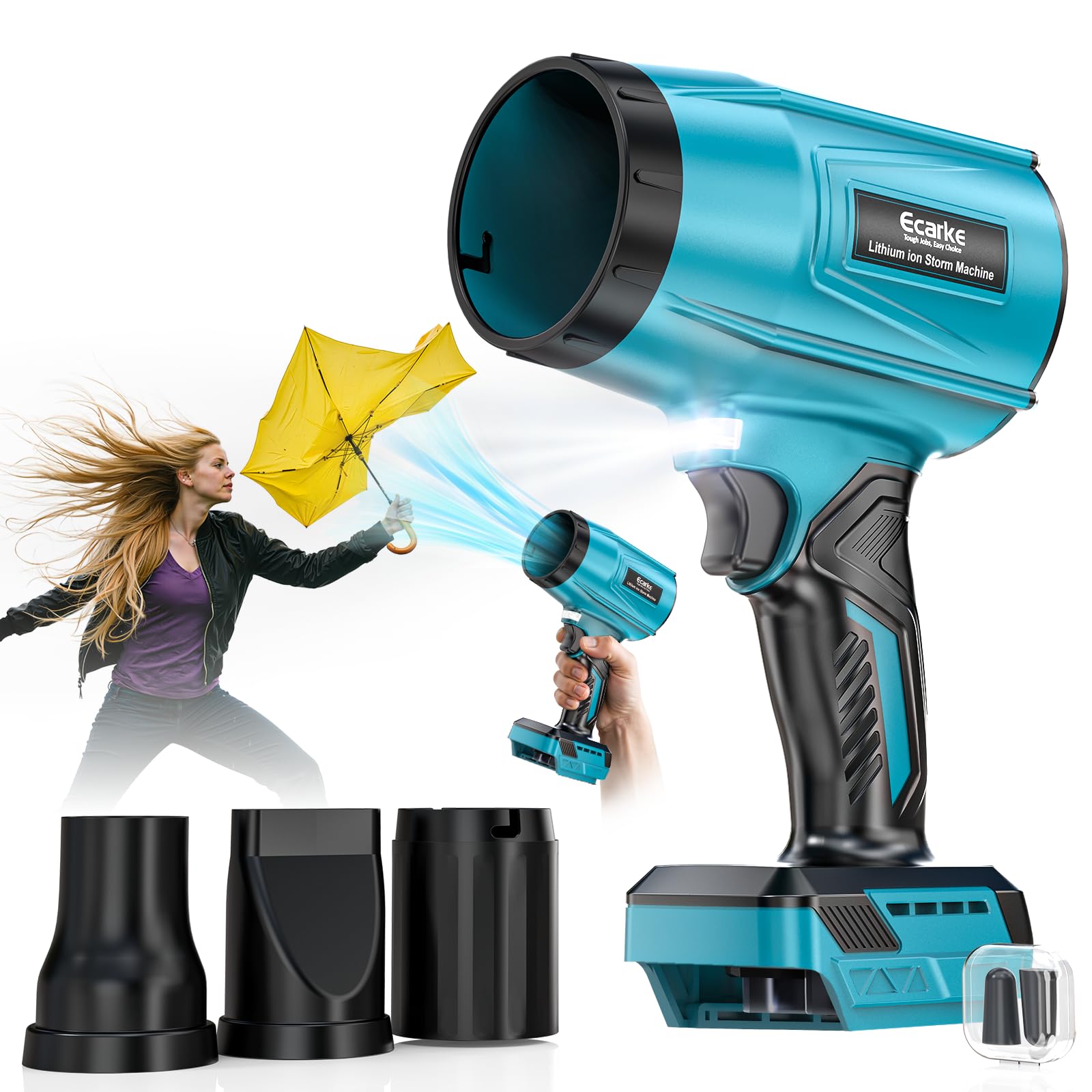 Ecarke Cordless Electric Leaf Blower Compatible with Ma-Kita 18V Batteries, 80000rpm Brushless Motor, 60m/s Air Speed & 850g Air Pressure, for Removing Leaves, Dust(Tool Only)-Blue