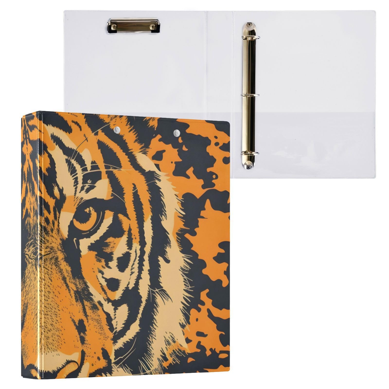 3 Ring Binder Tiger Orange Head 1.5 inch Binders Three Ring Binders with Clipboard Fit 8.5'' x 11'' Paper 3 Interior PVC Clear Pockets for Office