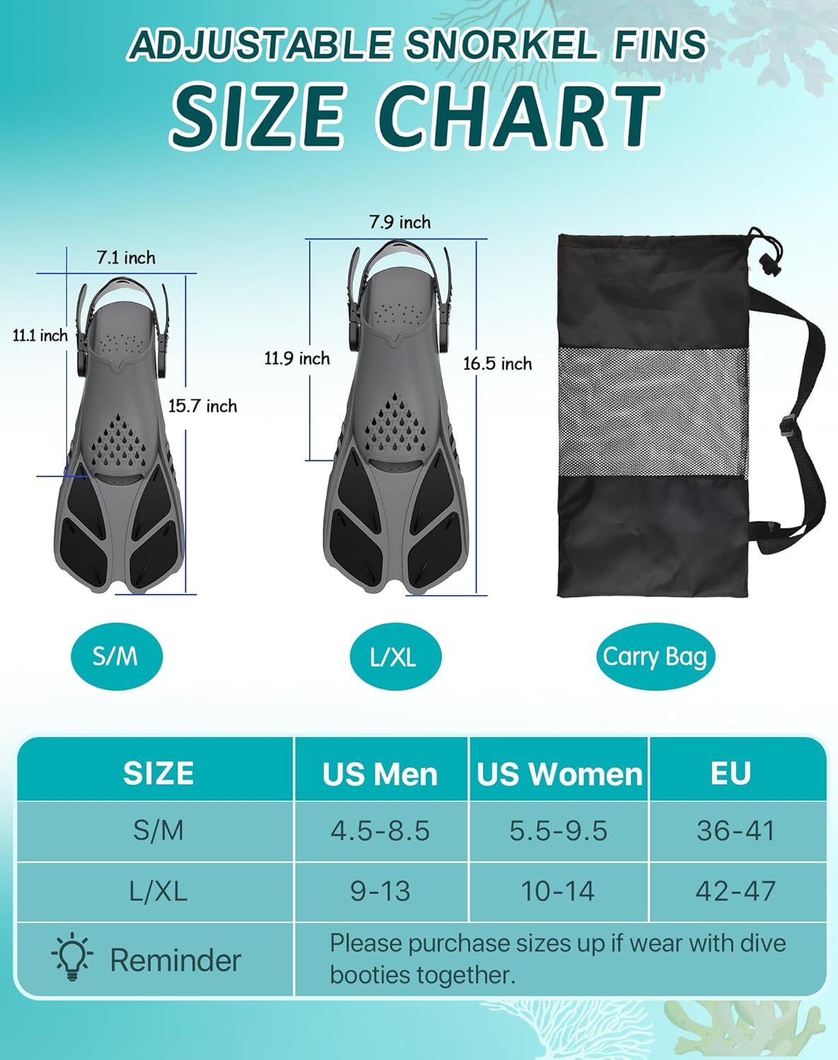 Viginsul Snorkel Fins, Open Heel Swim Fins with Adjustable Buckles, Travel Size Short Flippers for Swimming Diving, Snorkeling Fins for Adults Youth