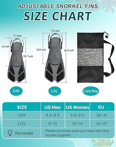 Miniatura 4 de Aletas de esnórquel, aletas de natación de tacón abierto con hebillas ajustables, aletas cortas de tamaño de viaje para natación, buceo, aletas de