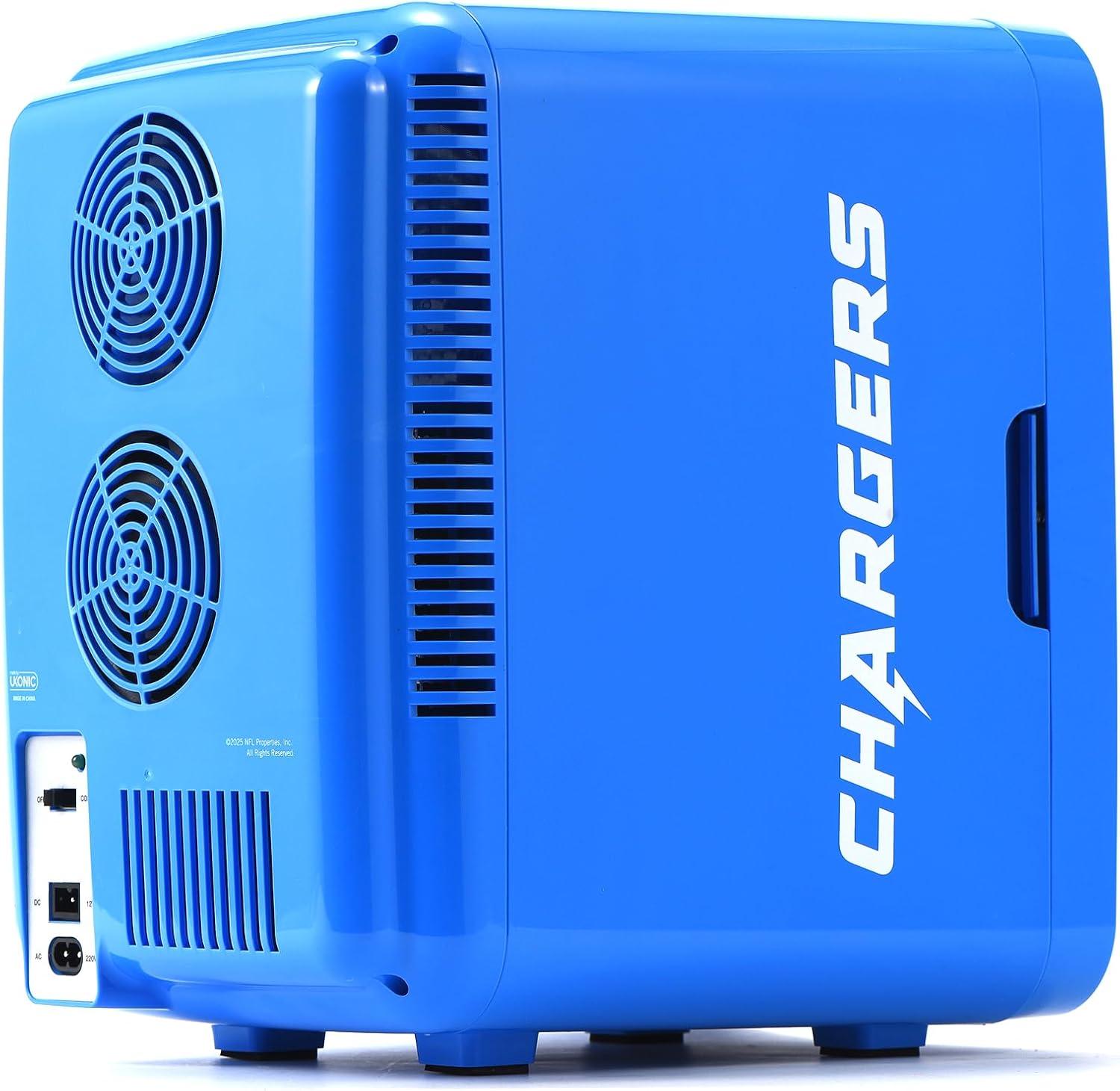 Ukonic NFL Los Angeles Chargers 15-Can Mini Fridge 10L – AC/DC Powered, Official Team Colors & Logo, Portable Cooler for Tailgates, Home, Office, or Car