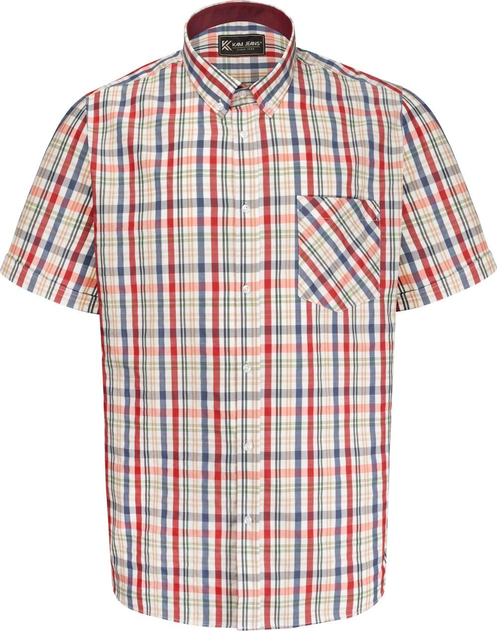 Kam Men's Red Casual Short Sleeve Check Shirt - 8XL