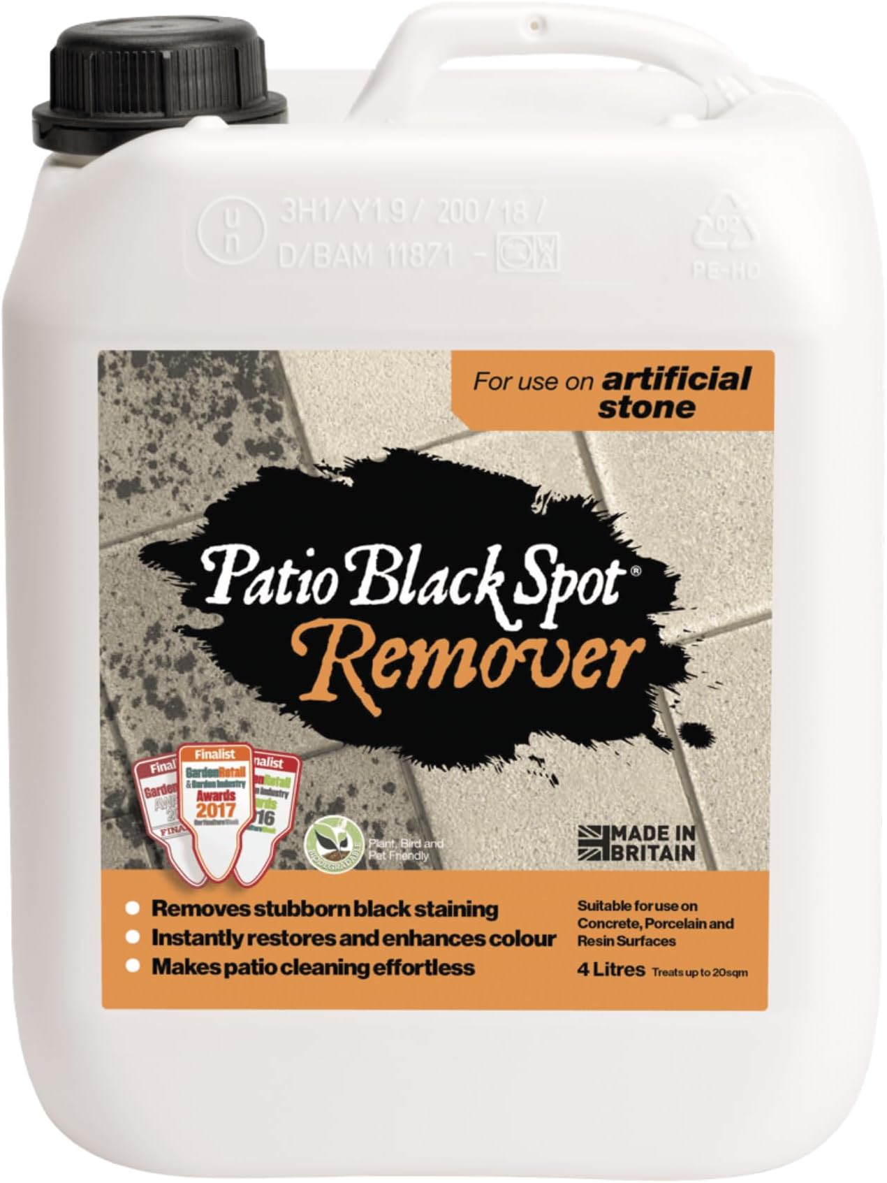 Remover Patio Cleaner for Paving slabs, Artificial stone, Marshalls, Black stubborn Spots, green stains caused by dirt & grime, Restore Natural Colour - Biodegradable 4 L