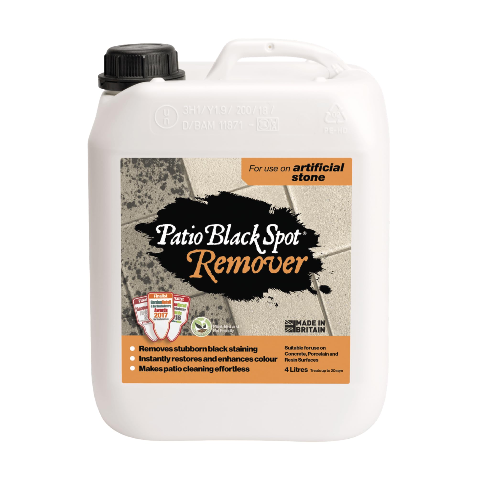 Remover Patio Cleaner for Paving slabs, Artificial stone, Marshalls, Black stubborn Spots, green stains caused by dirt & grime, Restore Natural Colour - Biodegradable 4 L