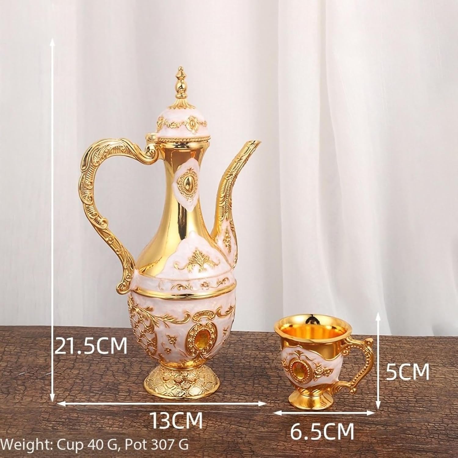 Turkish Coffee Pot Cups Set of 6 with Matching Tray, Retro Turkish Tea Set for Tea Parties or Special Occasions, Vintage-Inspired Gold Decorative Drinkware (SN.01)