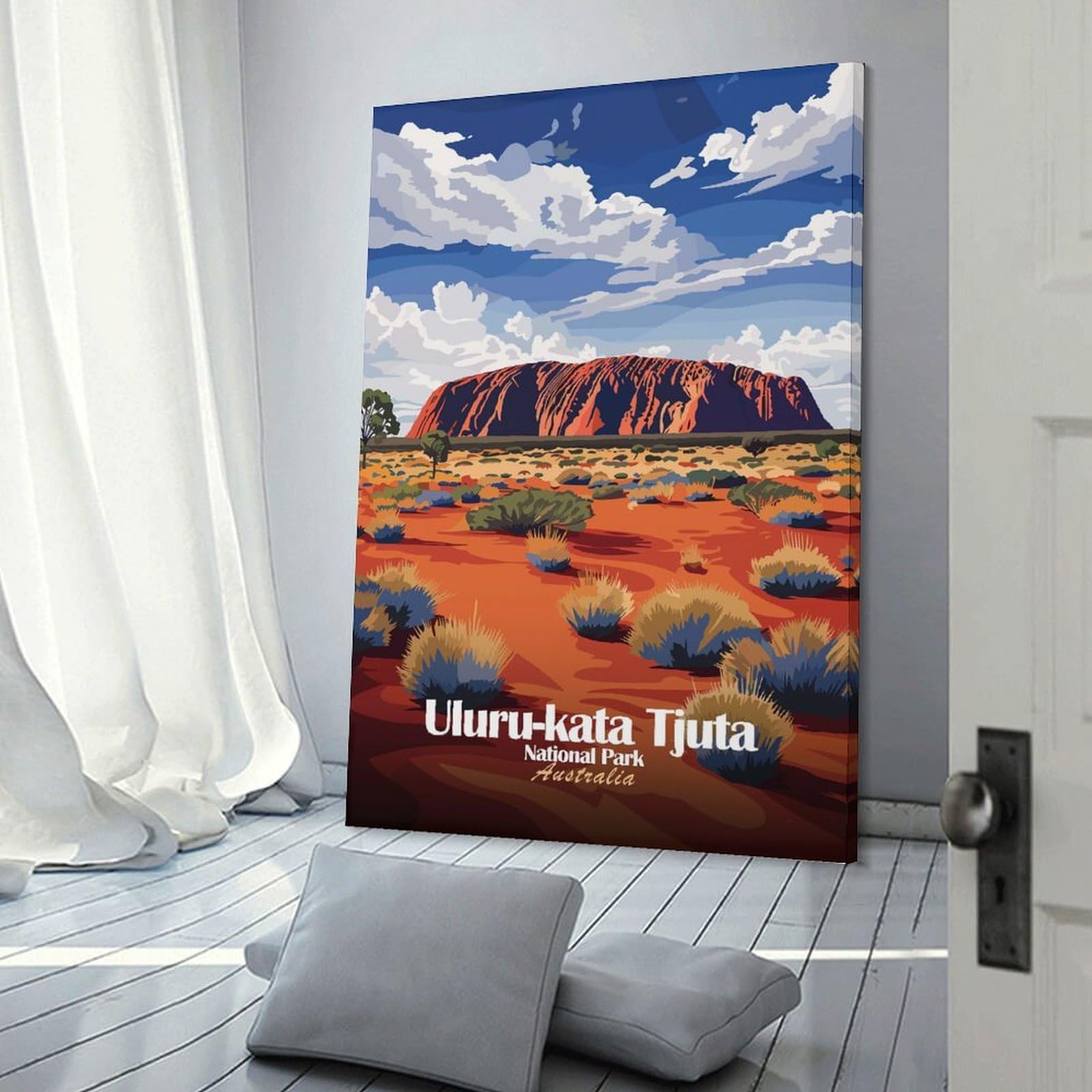 Junmoney Wall Art Print Uluru-Kata Tjuta National Park Illustration, 20x30inch(50x75cm), for Study, Office Or Focused Interiors, Decorative Artwork for Productive Spaces