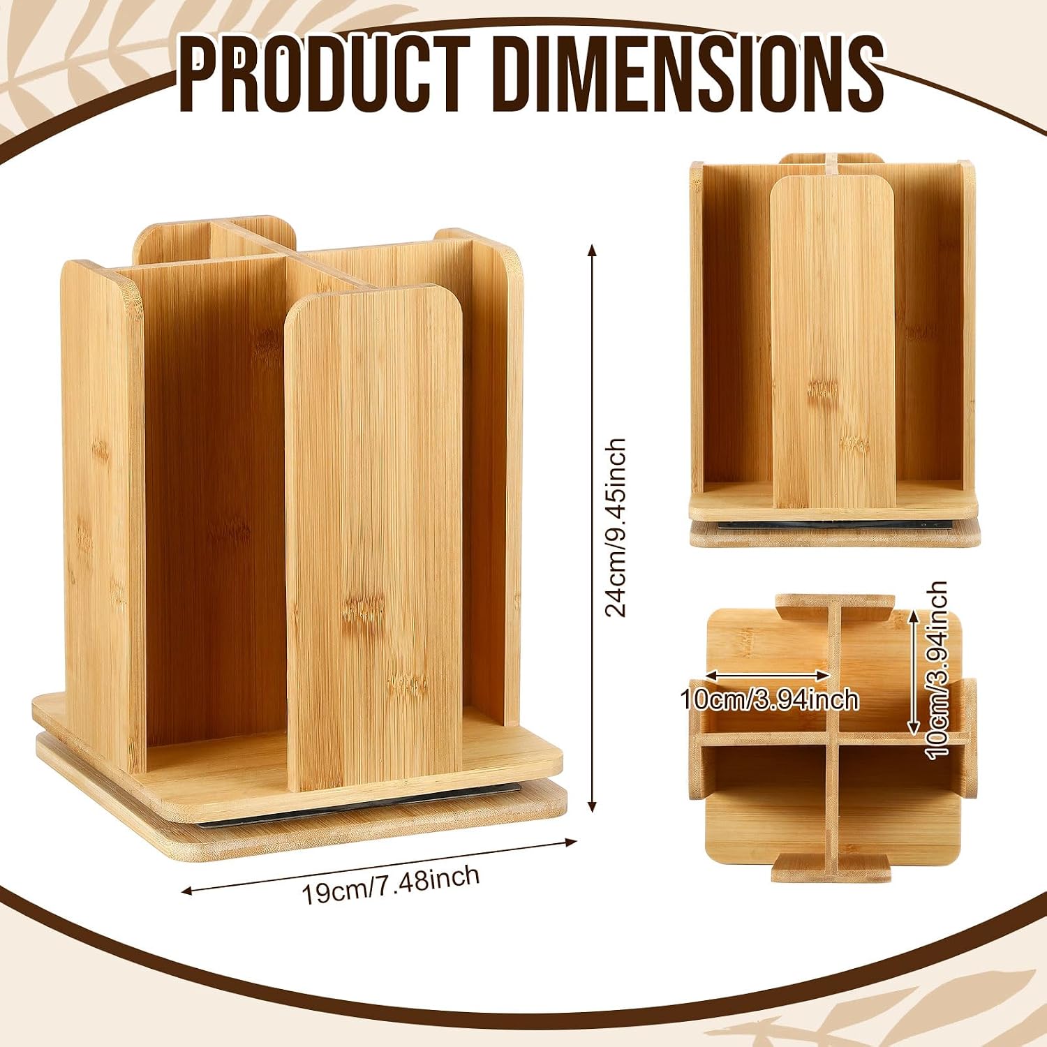 Sintuff Rotatable Bamboo Cup Holder, Coffee Cup and Lid Organizer Dispenser 360° Rotating with 4 Compartments Coffee Bar Accessories for Countertop Cafe Office Restaurant Kitchen