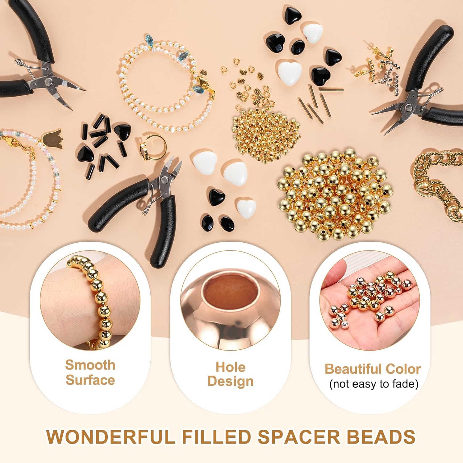 PATIKIL Rose Gold Filled Spacer Beads, 64Pcs 4mm Metal Smooth Round Ball Beads for Bracelet Jewelry Making Necklace DIY - Image 3