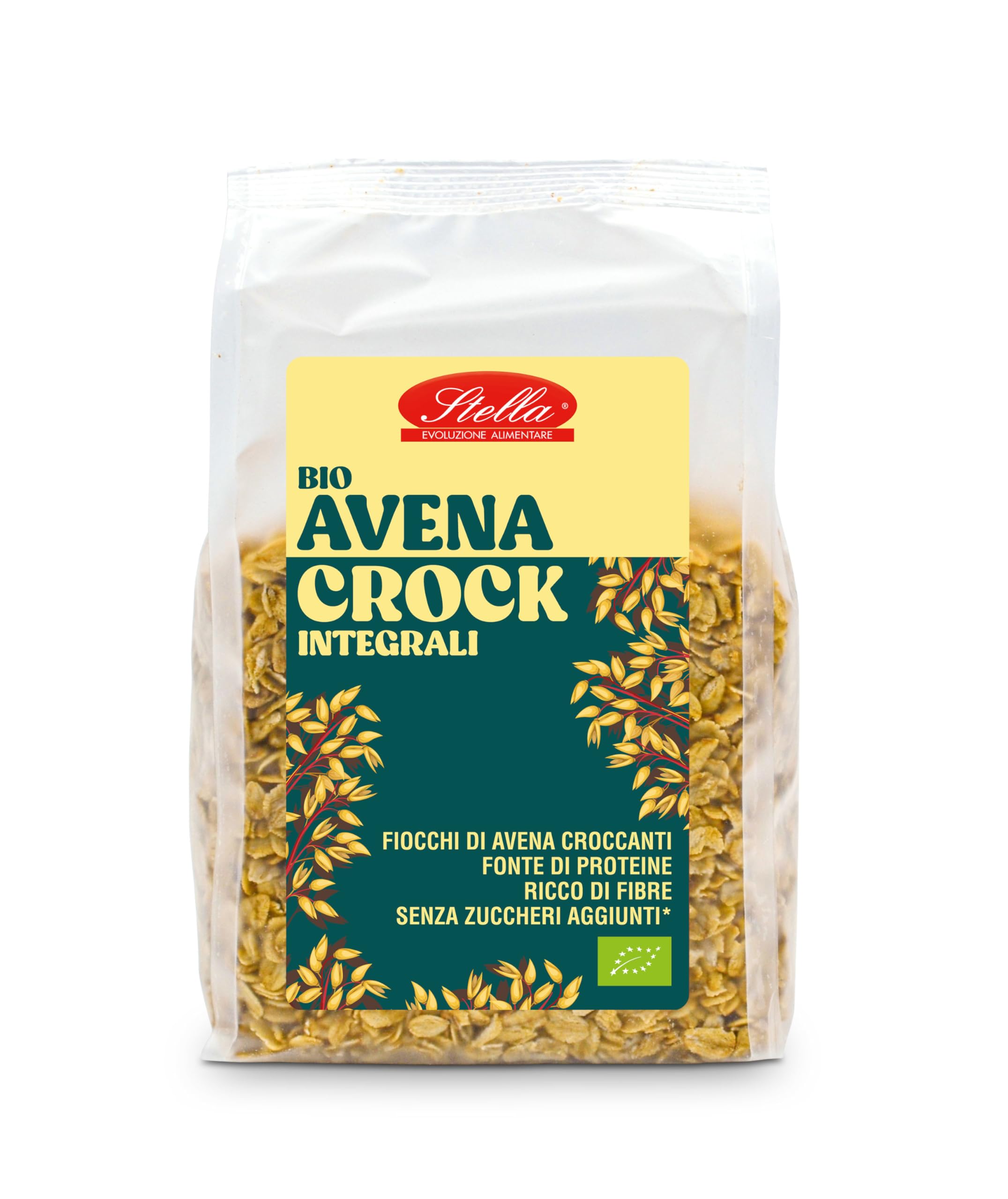 Avena Crock Integrali Stella - Fiocchi di Avena Croccanti Bio | Family Pack 6 x 300g | Senza Zuccheri Aggiunti | Fonte di Proteine | Ricco di Fibre