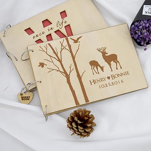 Miniatura 6 de LEOSINDA Libro de invitados de boda personalizado Libro de invitados de madera vintage para boda funeral baby shower cumpleaños despedida de soltera