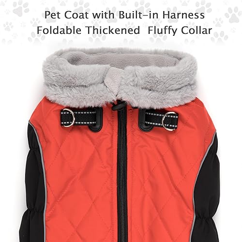 Miniatura 2 de WOYYHO Abrigo de invierno para perro, ropa reflectante cálida impermeable para perro con arnés integrado a prueba de viento, chaquetas para perros
