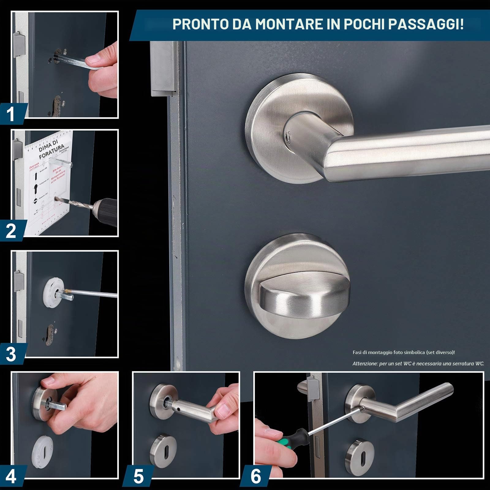 Alpertec 'Moscow' Maniglia per Porta in Acciaio Inox Satinato per Porta WC/Bagno | Maniglia per porta | AZ-L17, 28020530AZ