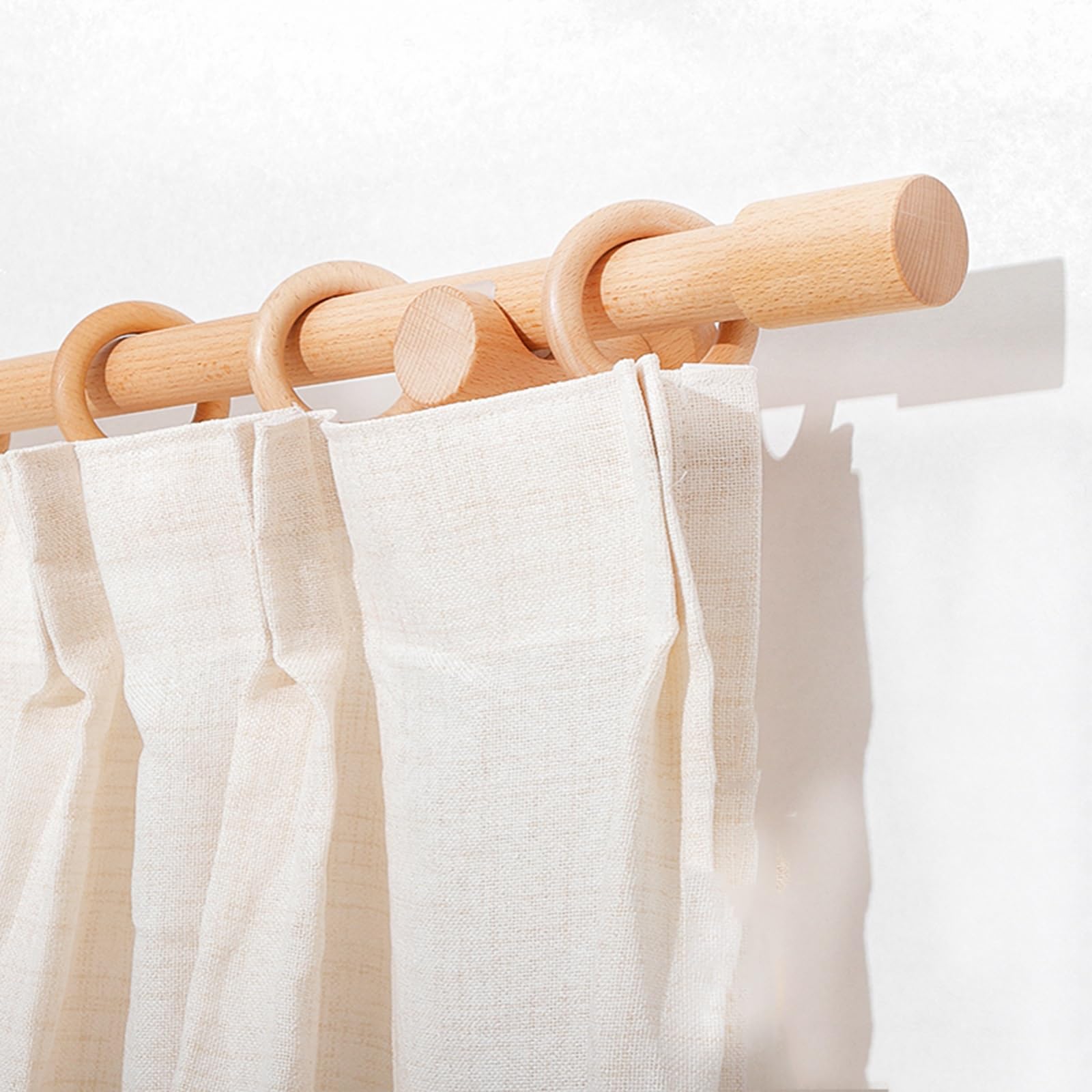 Tringle à rideau réglable en bois pur B avec anneaux – Tringle romaine solide pour décoration d'intérieur élégante – 260 cm – Solution de suspension double/simple pour fenêtres