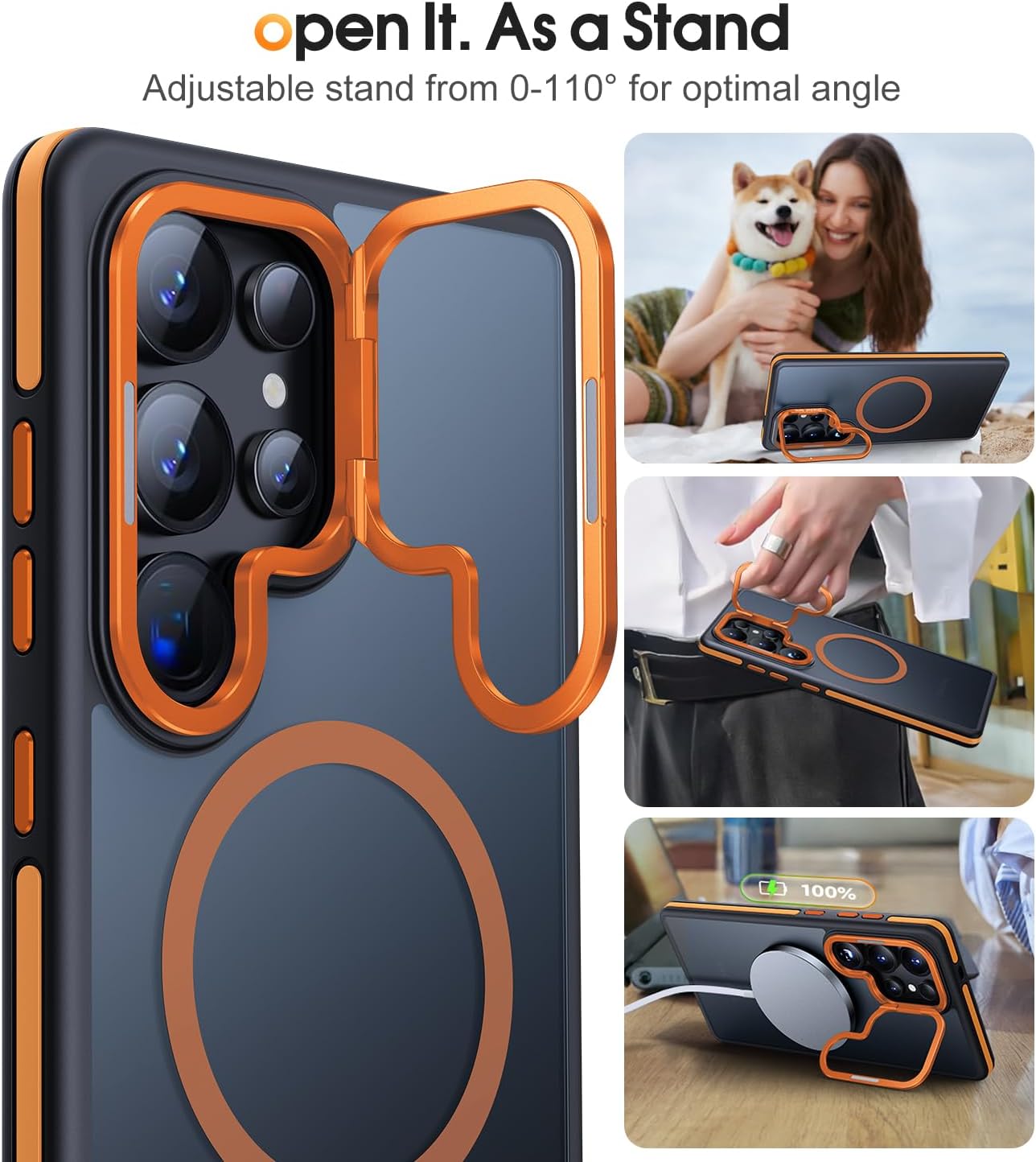 JAME for Samsung Galaxy S25 Ultra Case, [Compatible with Magsafe], [Military-Grade Protection], [with Camera Stand Guard] Shockproof Slim Fit Phone Case for Samsung Galaxy S25 Ultra Case, Orange - Image 4