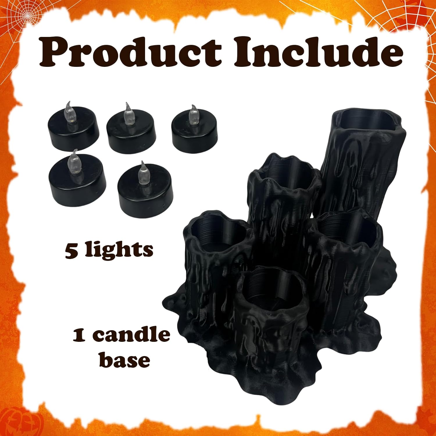 Melting Tealights Candles, Halloween Flameless Candle Lights Battery Operated, Dripping Wax Effect LED Flickering Candle, Realistic LED Candles Set for Holiday Decor, Theme Party (Black)