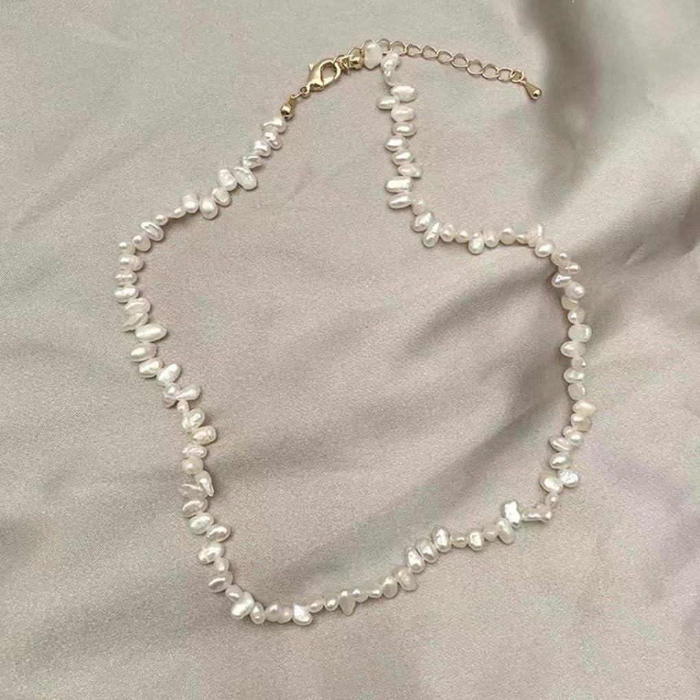 Baroque Seed Pearl Choker Necklace for Women 14K Gold Irregular Vintage Pearl Beaded Necklace Minimalist Beads Choker Wedding Christmas Accessory - Image 7