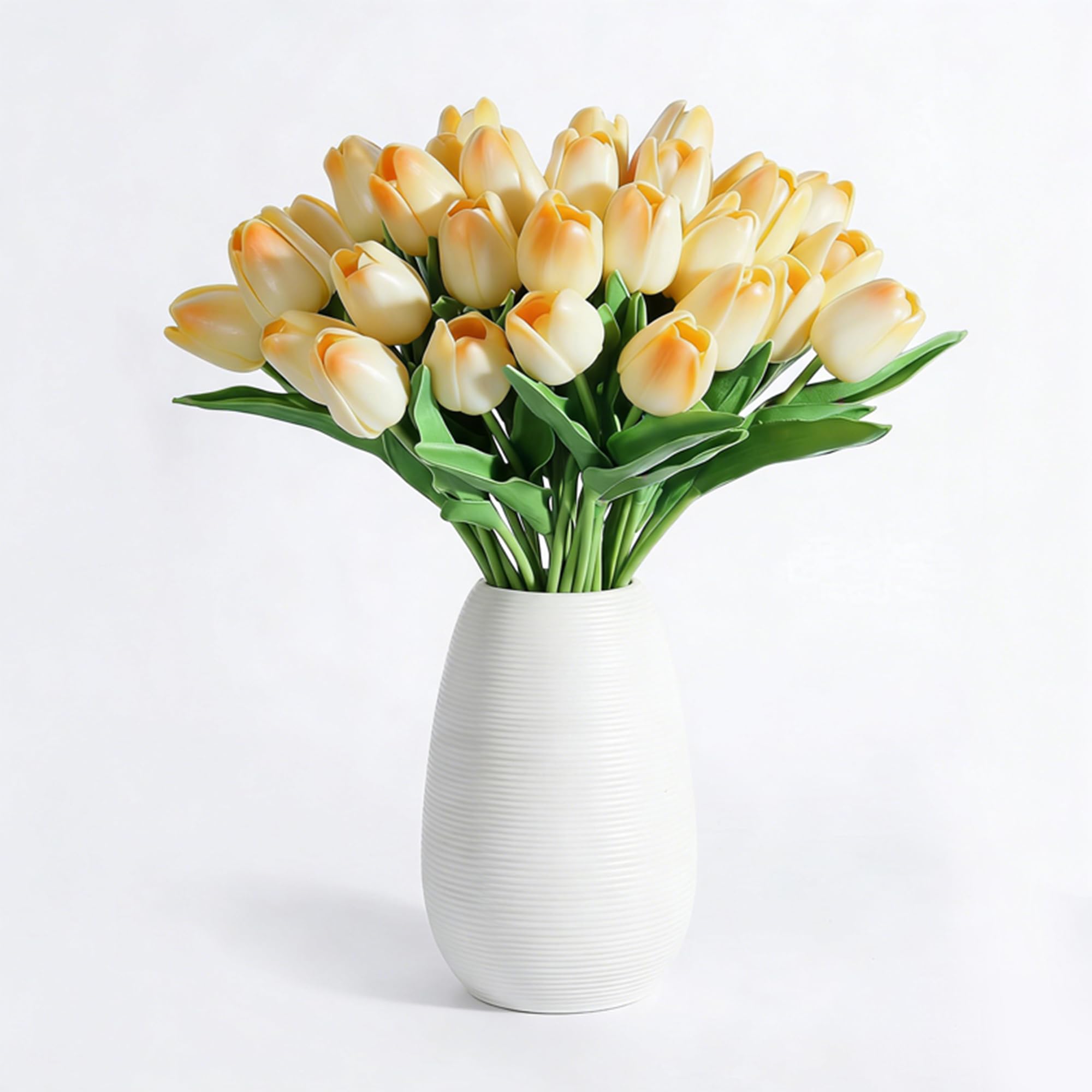 20Pcs Stems 13.5 Inch Champagne PU Artificial Moisturizing Tulips, Faux Tulips Flowers for Thanksgiving Christmas Decorations Wedding Home Table Vase Floral Arrangements