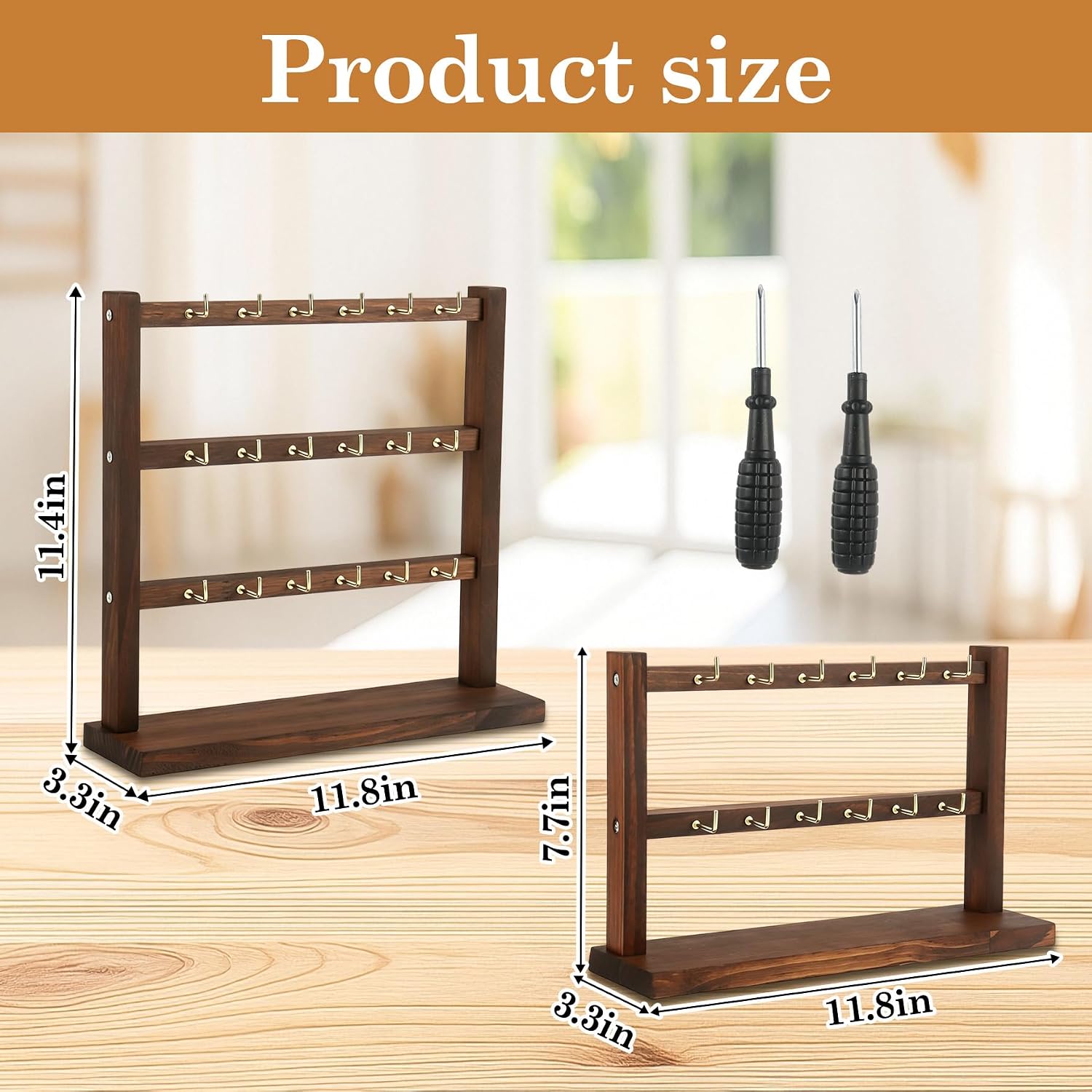 Klmnop 2 Pack Wood Keychain Display Stand for Vendors, Keychain Display Rack With 30 Hooks for Craft Shows & Retail Stores, Ideal for Jewelry, Badges & Home Organization image 2