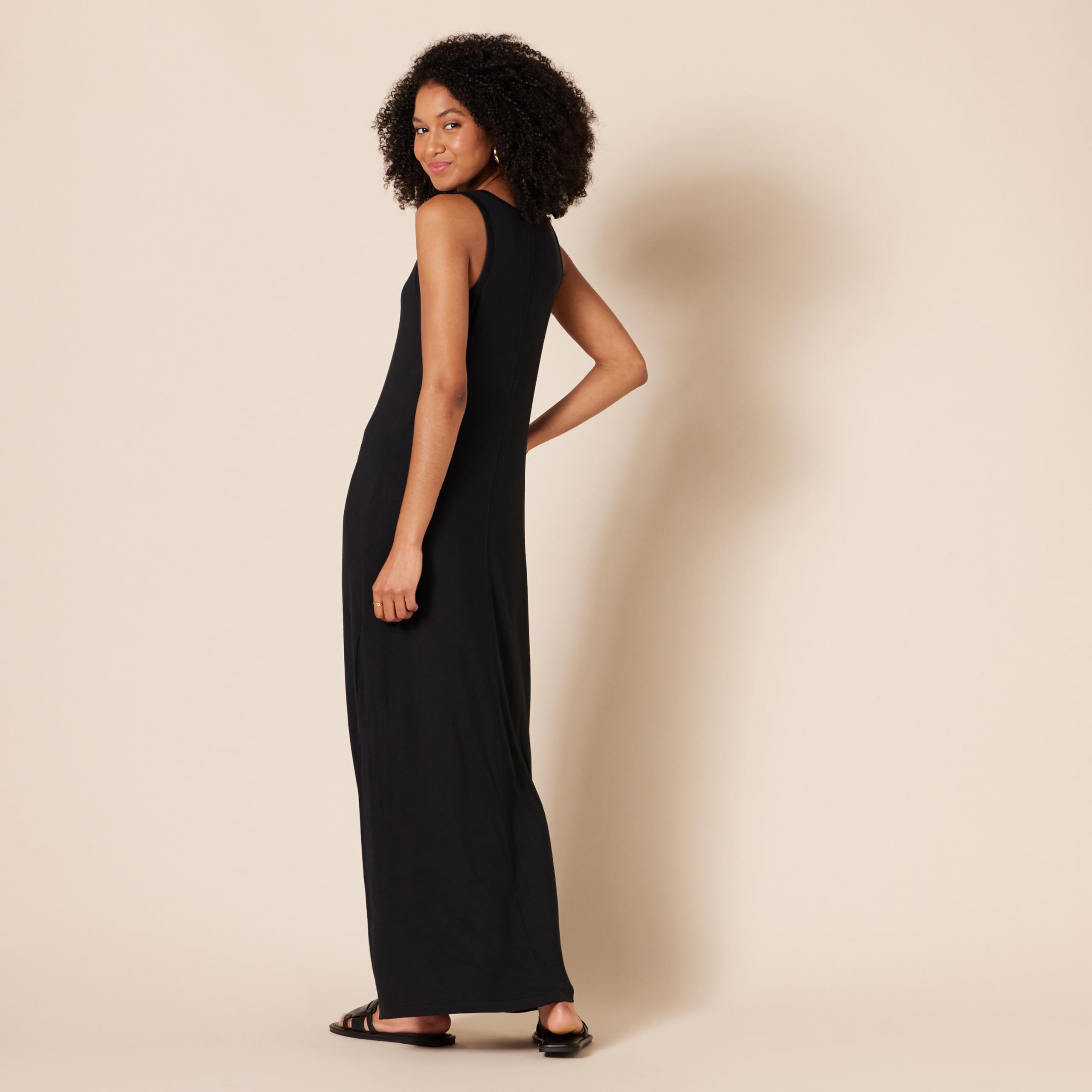 Amazon Essentials Mujer Vestido Largo de Punto con Cuello en V y Abertura Lateral