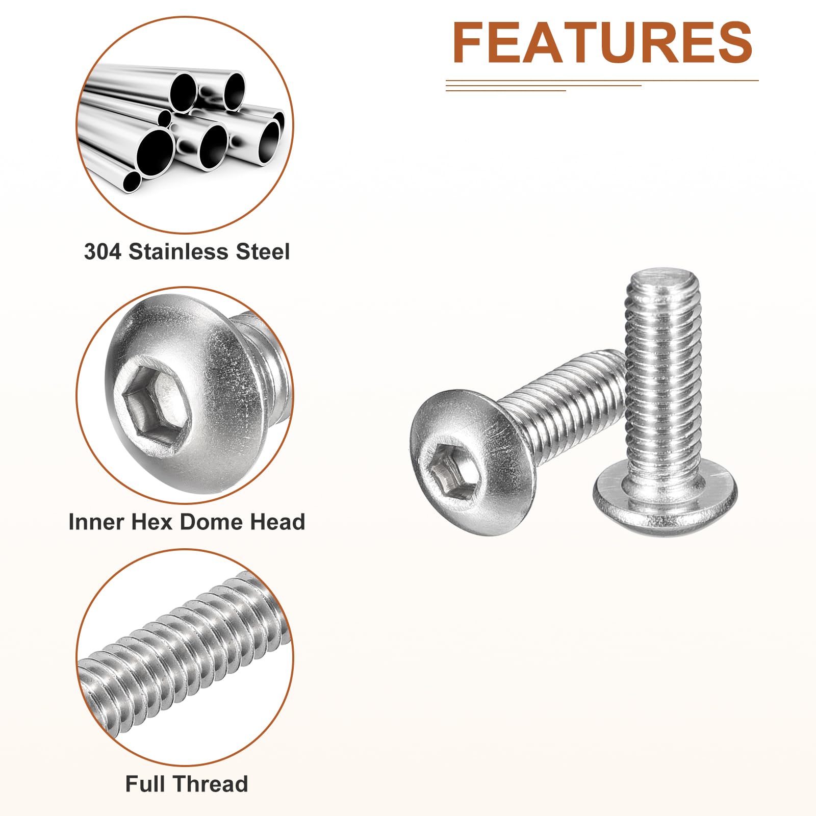 DTGN M4-0.7x12mm Button Head Socket Cap Screws - 80Pack - Good for Machine - 304 Stainless Steel 18/8 - Hex Drive Full Thread Fasteners - Image 4