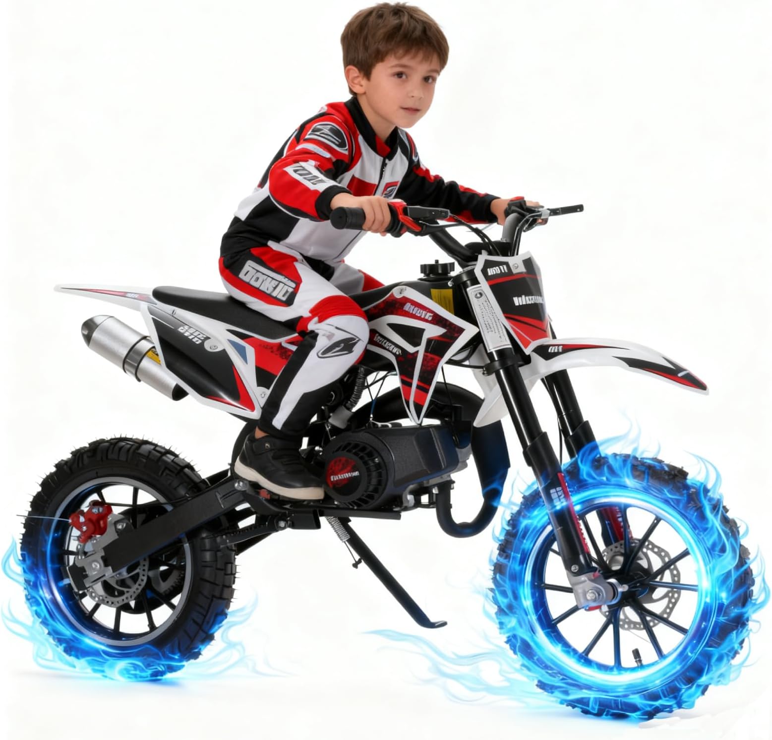 Upgrade 50cc Kids Dirt Bike, 2-Stroke Gas Powered Dirt Bike with Dual Disc Brakes Reinforced Chain Guard & Anti-Slip Tires Mini Dirtbike for Kids 8-14 40KM/H 150kg Load Green