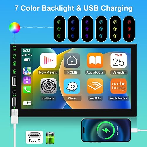 Miniatura 7 de Estéreo HD de 7 pulgadas con pantalla táctil DIN individual - Carplay y Android Auto, radio de coche de 1 DIN con Bluetooth, enlace de espejo, radio