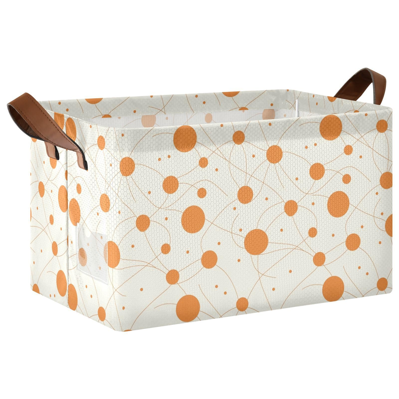 KLL Cestas de almacenamiento grandes de tela con asas de lunares naranjas, minimalistas, grandes, para maquillaje, libros, estantes, sala de estar, paquete de 2 cajas de almacenamiento para armario
