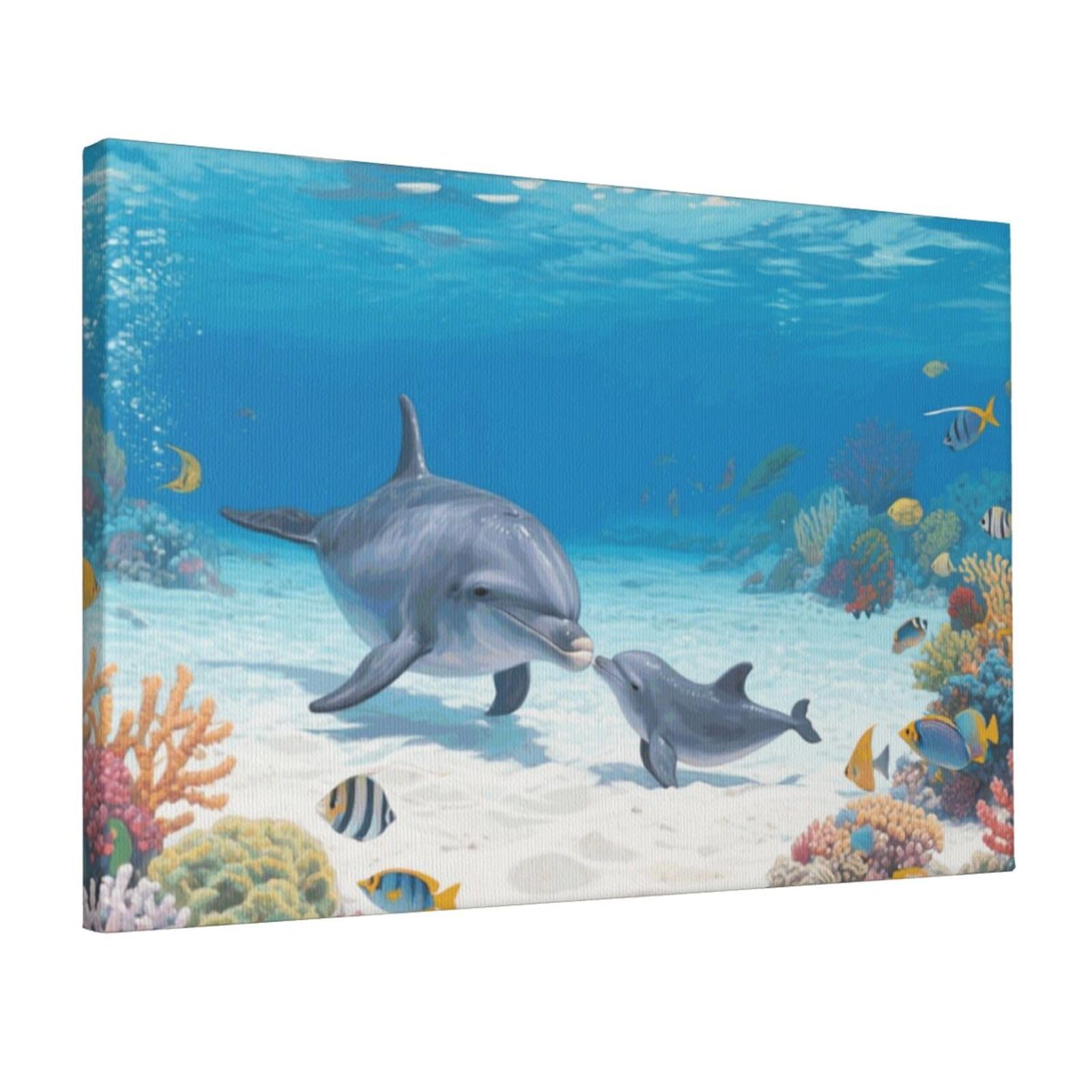 Fodpand Dolphin Unframed Canvas Wall Art,Modern Posters Print Wall Decor Canvas Oil Painting For Bedroom Living Room Bathroom Wall Hanging Artwork Ready To Hang 12"X18"