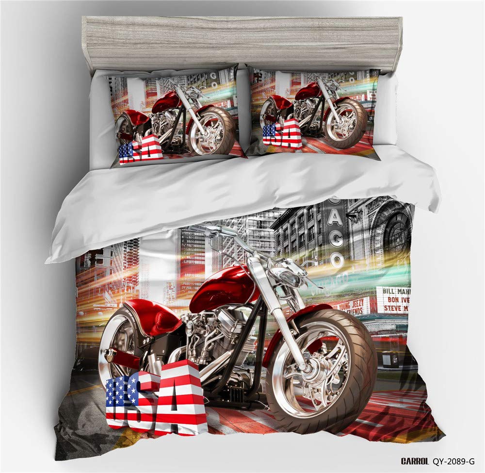 Bettwäsche King Size 220x240 3D Urban Harley Formelrennen Geländemotorrad Wüstenrennende Flamme Mehrfarbig Bettbezug und 2 Kissenbezug 3 Stück Student Teenager Junge Mädchen