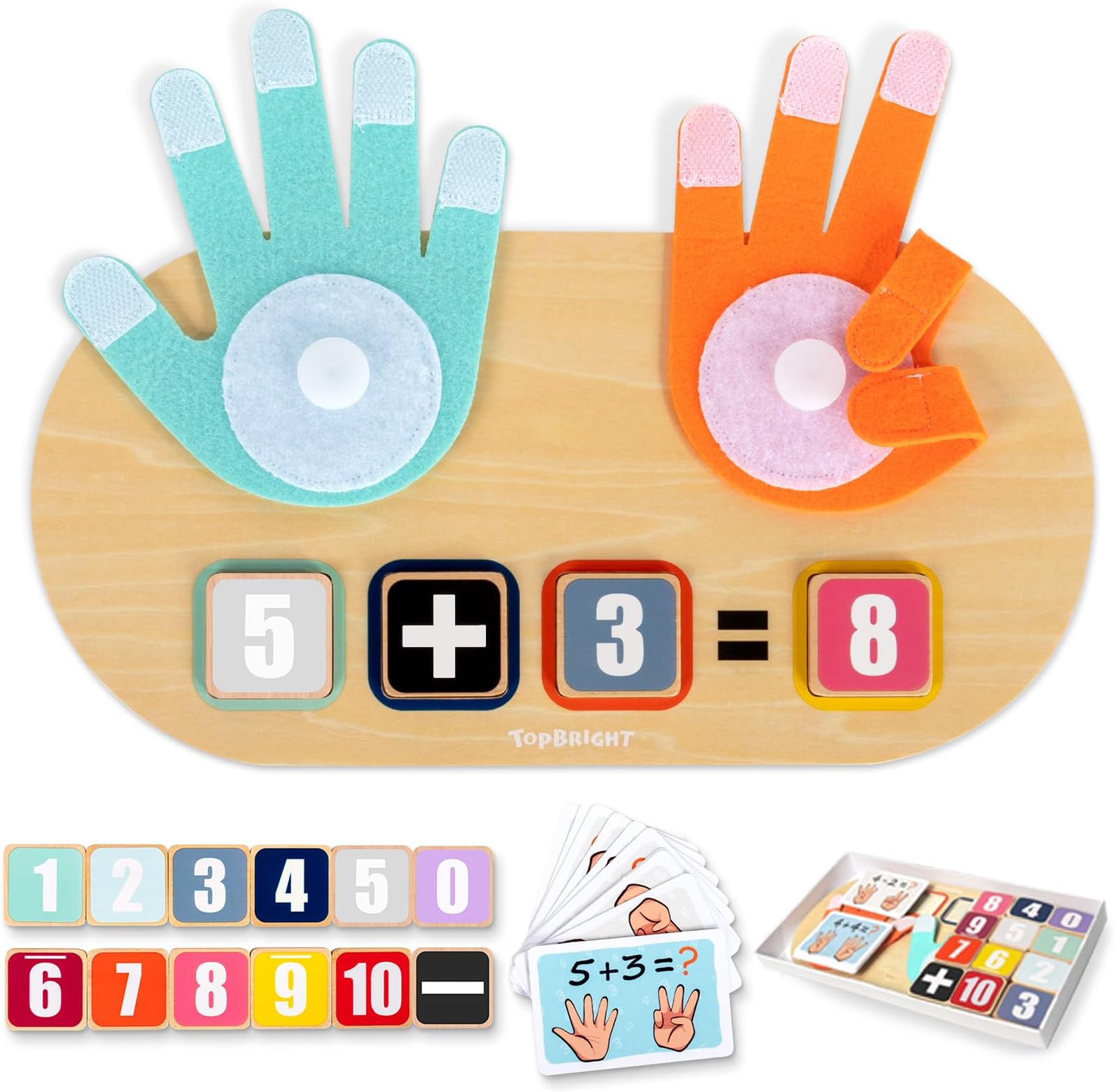 TOP BRIGHT Wooden Math Counting Toys for Kids, Toddler Number Addition Toys Educational Learning Game, Montessori Toys for Boys Girls 3 4 5 Year Old