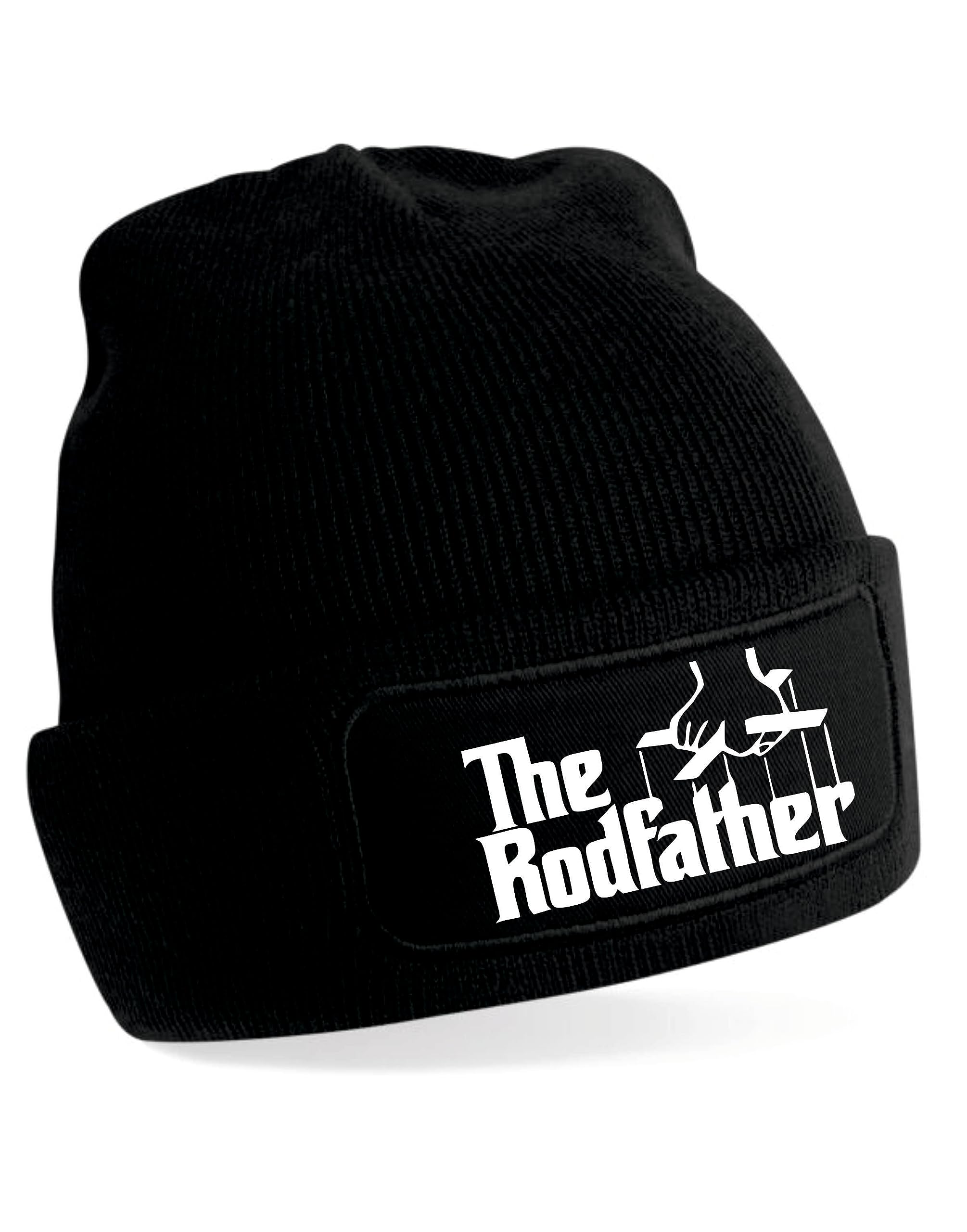 Print4U The Rodfather Beanie Hat Birthday Gift for Anglers for Men & Ladies Black