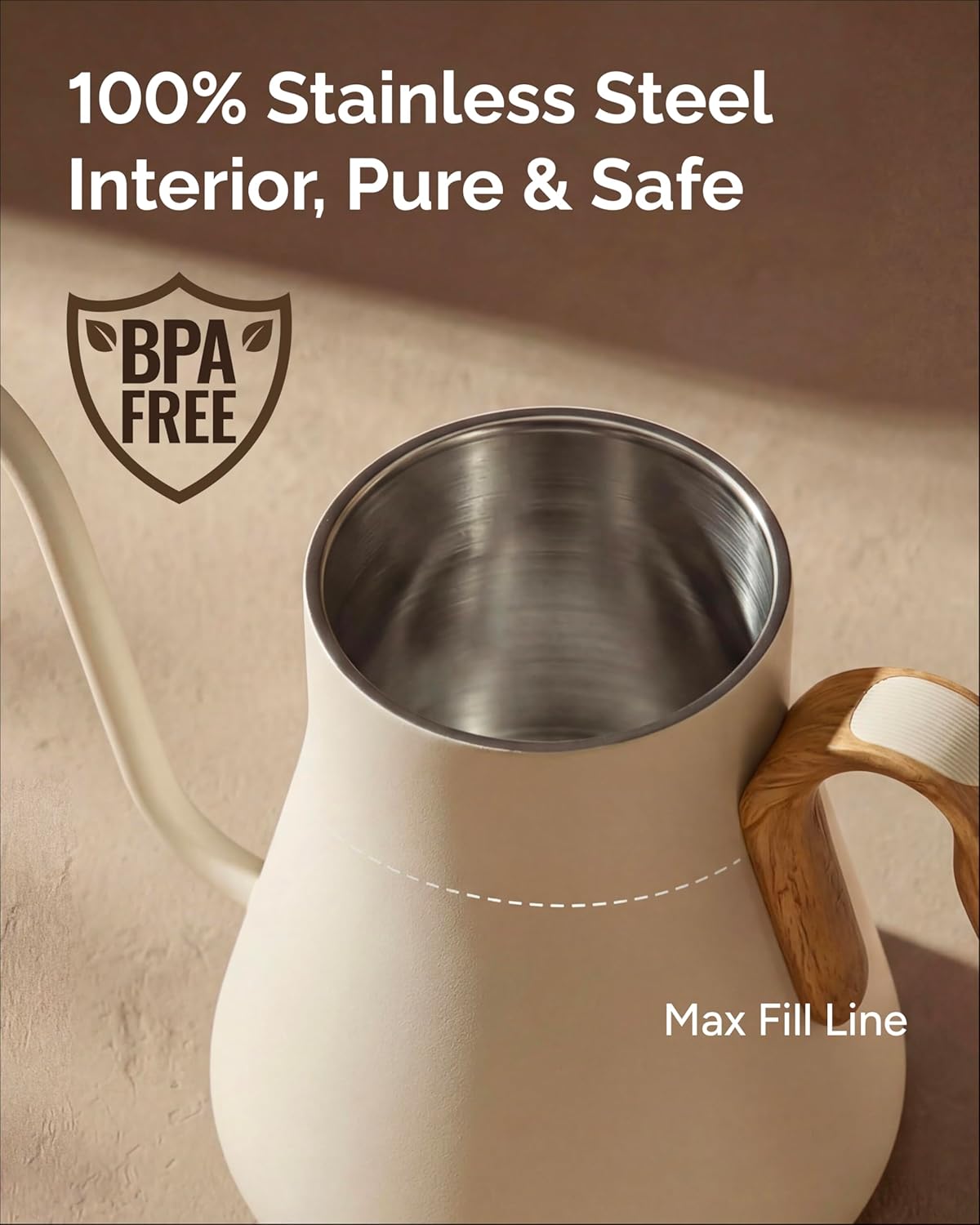 Gooseneck Electric Kettle, ±1℉ Temperature Control, Stainless Steel Inner, Quick Heating, for Pour Over Coffee, Brew Tea, Boil Hot Water, 1500W/0.9L (Morandi White)