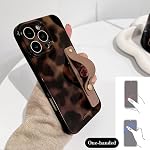 NITITOP Compatible with iPhone 16 Pro Max Case with Wrist Strap Cute Leopard Stylish Amber Tortoise Design for Women Girls Men Soft TPU Shockproof Full Camera Protective Cover - Brown2