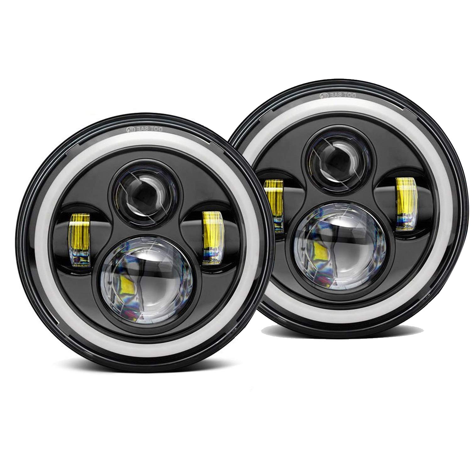 Allextreme 7 Inch Full Ring Round LED Headlight with Hi/Low Beam and Angel Eye Lamp for Harley Davidson Jeep Wrangler (Pack of 2)