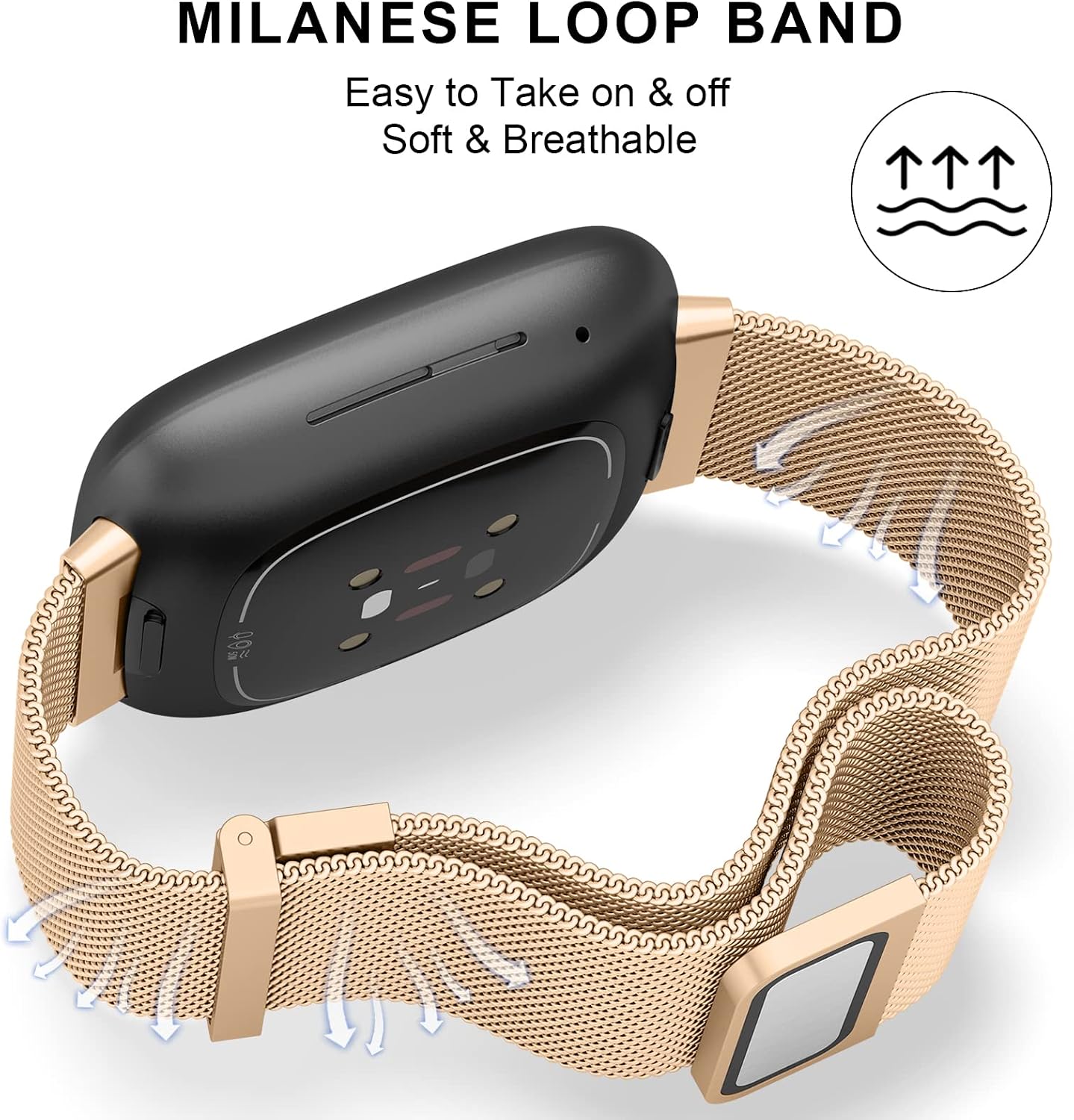 Metal Band for Fitbit Versa 4 / Versa 3 Bands, Fitbit Sense 2 / Sense Bands Women Men, Stainless Steel Mesh Replacement Bracelet Strap image 4