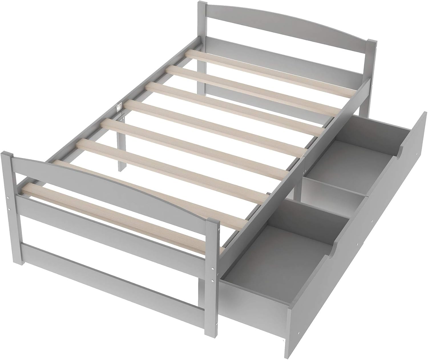Bellemave Twin Platform Bed Frames, Solid Wood Bed Frame with Headboard, Footboard, Storage Drawers, No Box Spring Needed Grey-drawers