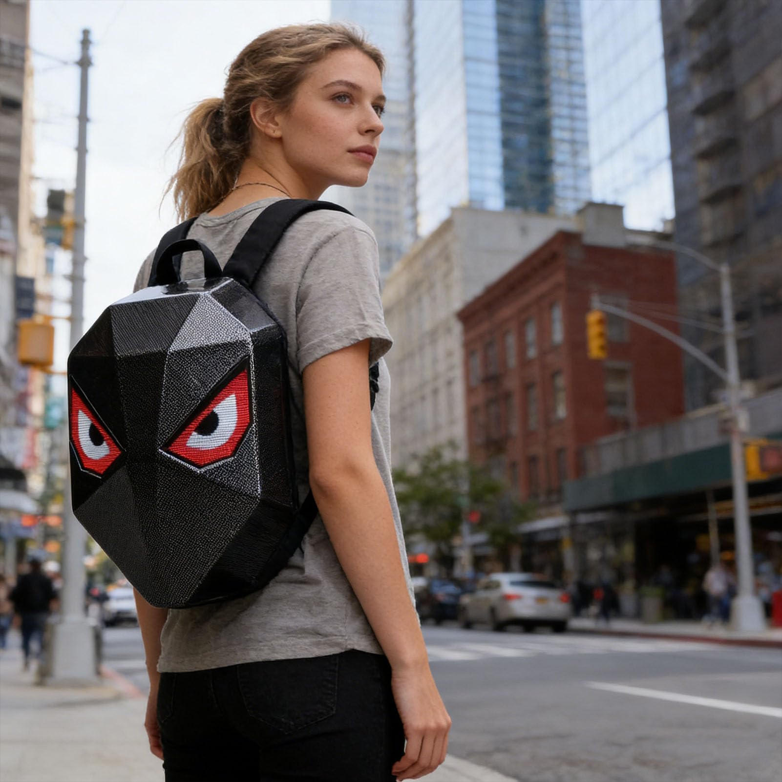 FTVOGUE LED-Rucksack, 3D-Hartschale mit 40 X 48 Vollfarbbildschirm für Textanimation, Bildbearbeitung, Wasserdichte, Diebstahlsichere Laptoptasche für Reisen, Radfahren, Meetings