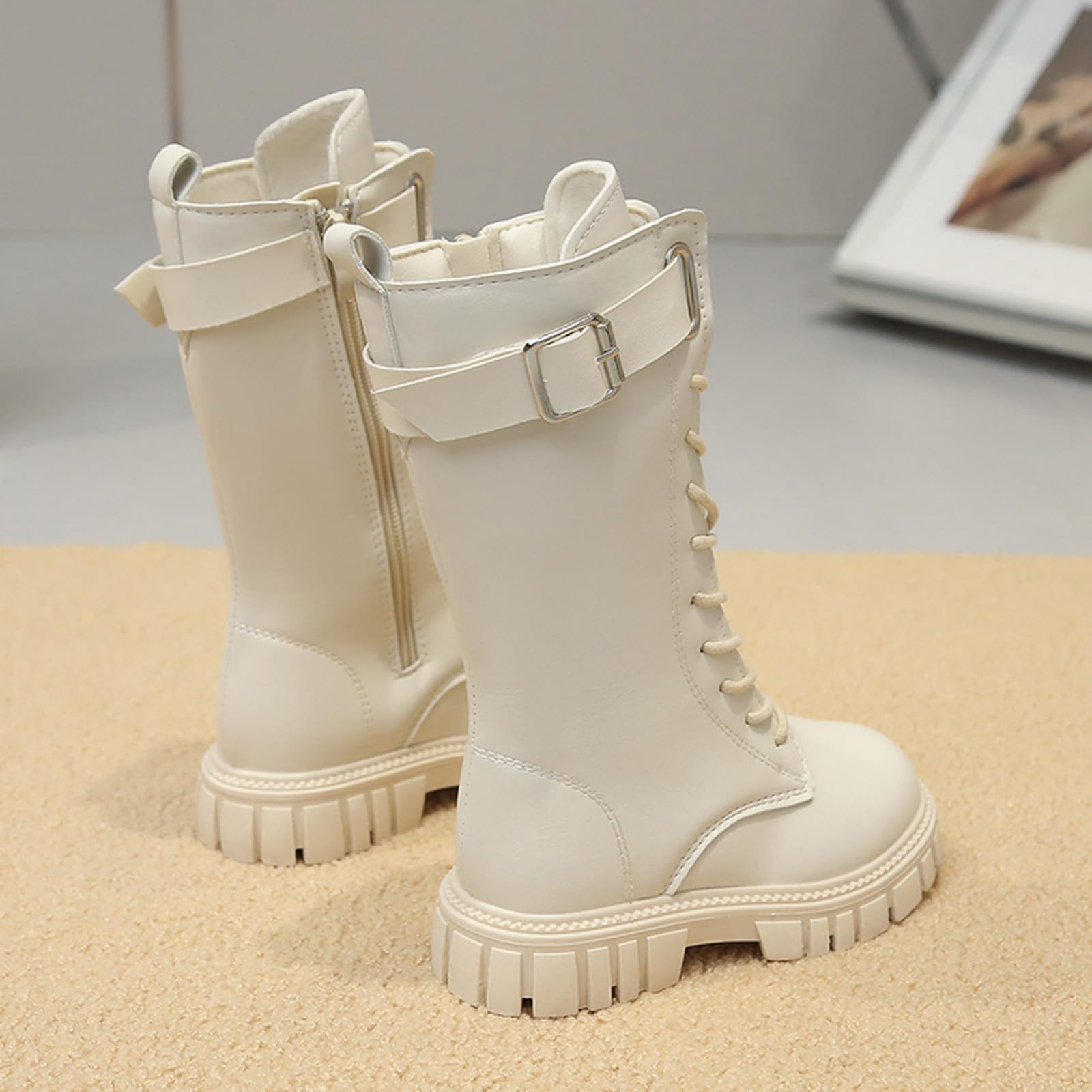 Generico Stivali Bambina Invernali Alti,Scarpe Sportive per Bambini E Bambine alla Moda con Suola Spessa E Piatta Antiscivolo Facili da Indossare con Tomaia in Pu Stivali Comodi