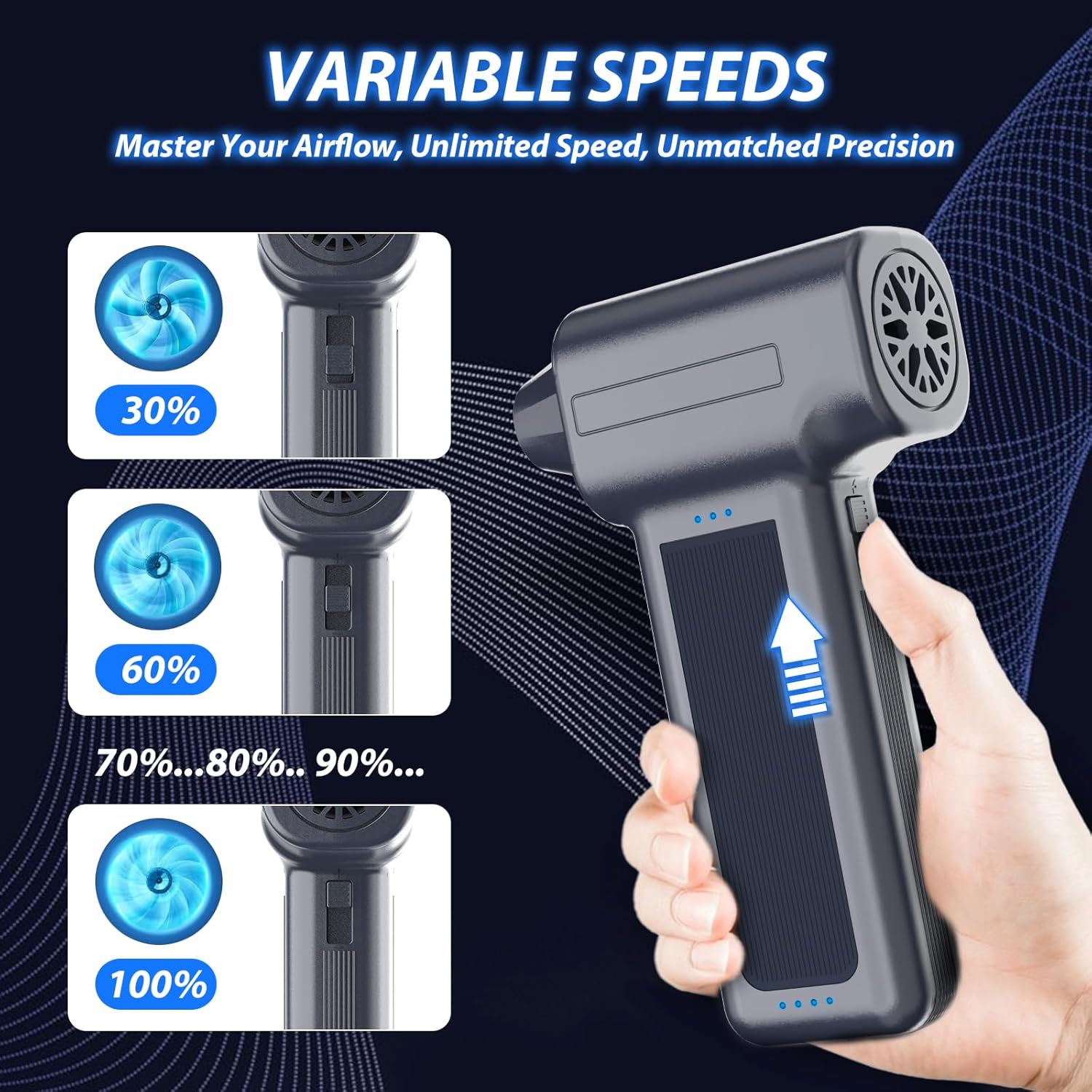 Compressed Air Duster, 300000RPM Super Power Electric Air Duster, Cordless Mini Dust Blower Stepless Wind Speed Adjustable Canned Air for Computer, Keyboard, Outdoor, House and Car
